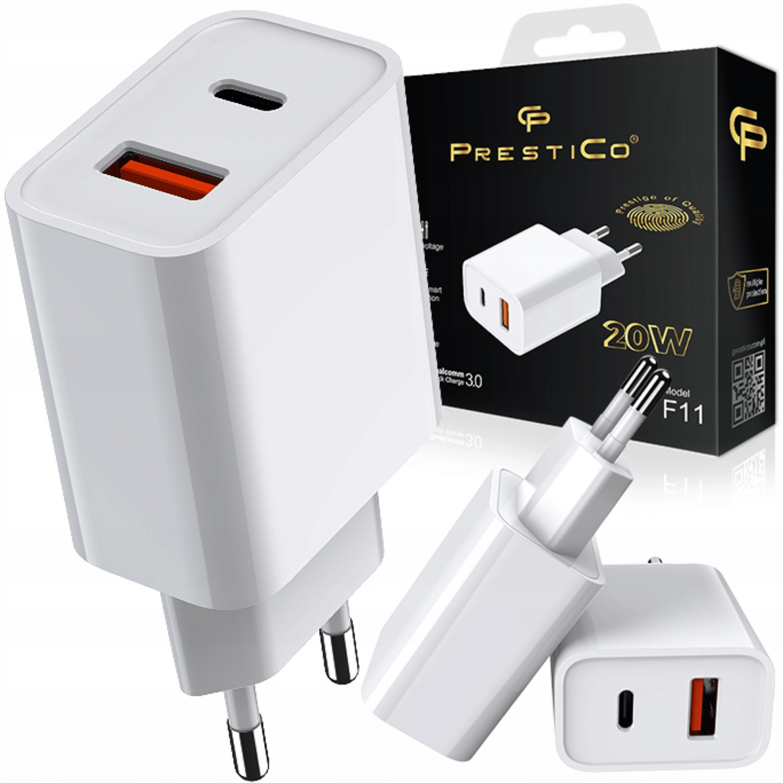 Prestico F11 USB-A+USB-C, 3A 