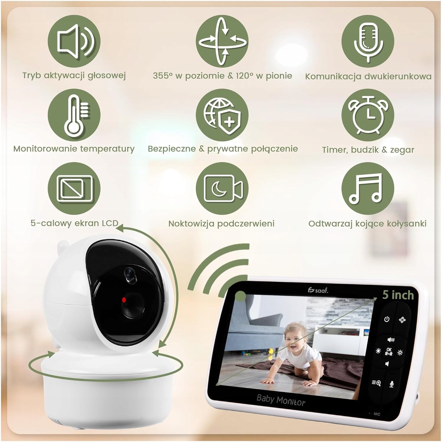Saaf Nanny Electronic Camera 5” PTZ Night Vision Manufacturer code 089328
