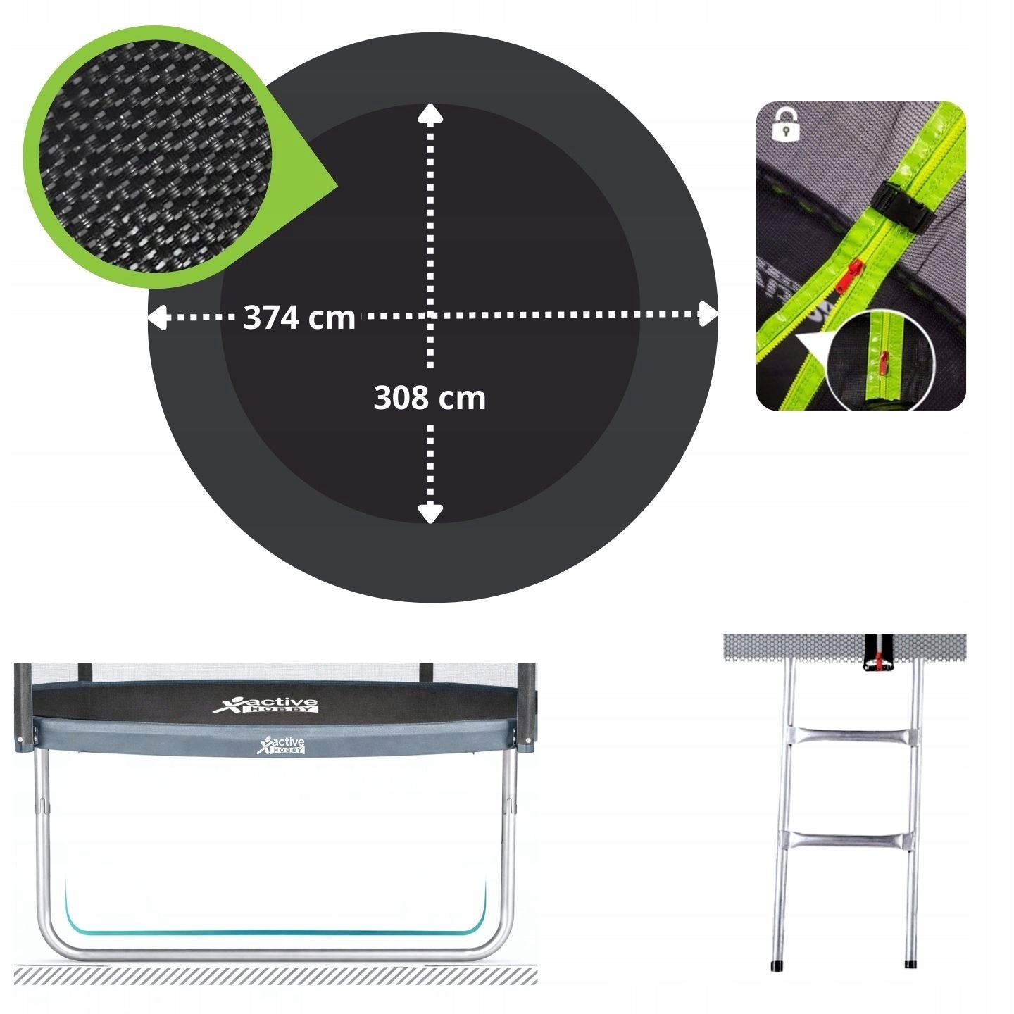 Safe Garden Trampoline for Children 12FT 374cm Indoor Mesh Ladder Kid's age 3＋ years