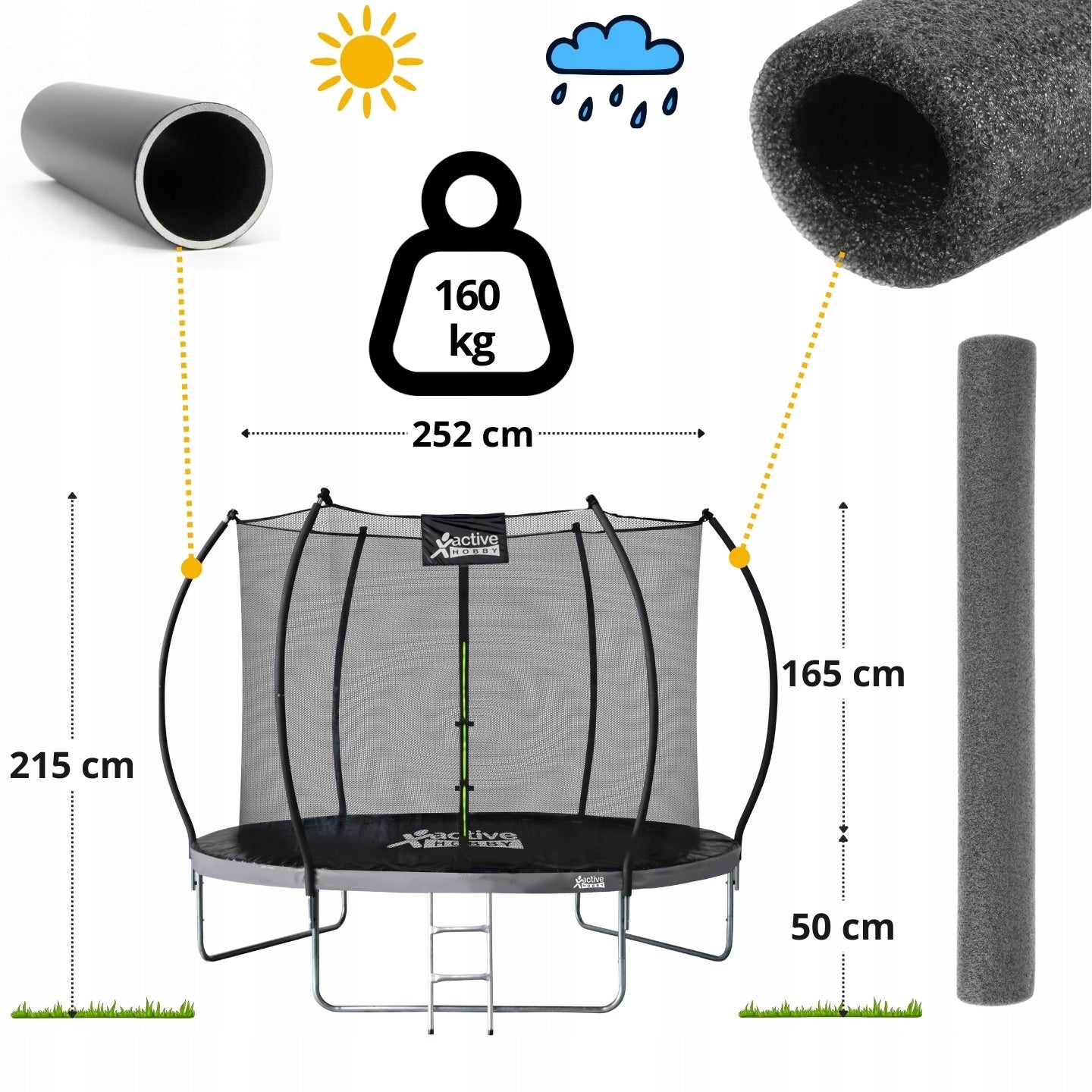 Safe Garden Trampoline for Children 8FT 252cm Indoor Mesh Ladder Packaging status original