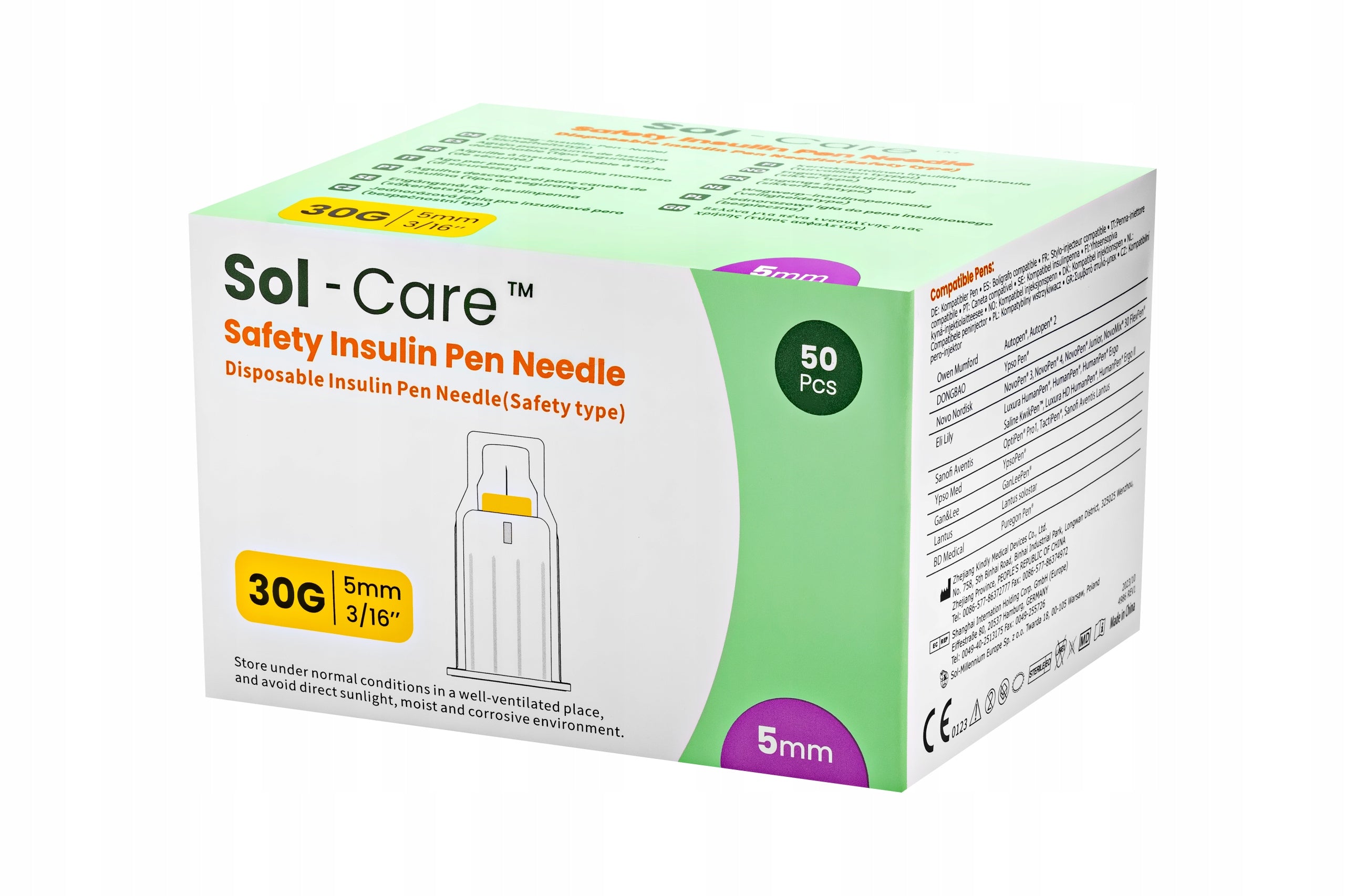 Safety Needles for Sol-Care Pens 30G (0,3 mm) x 5 mm; 50 pcs. Packaging status original