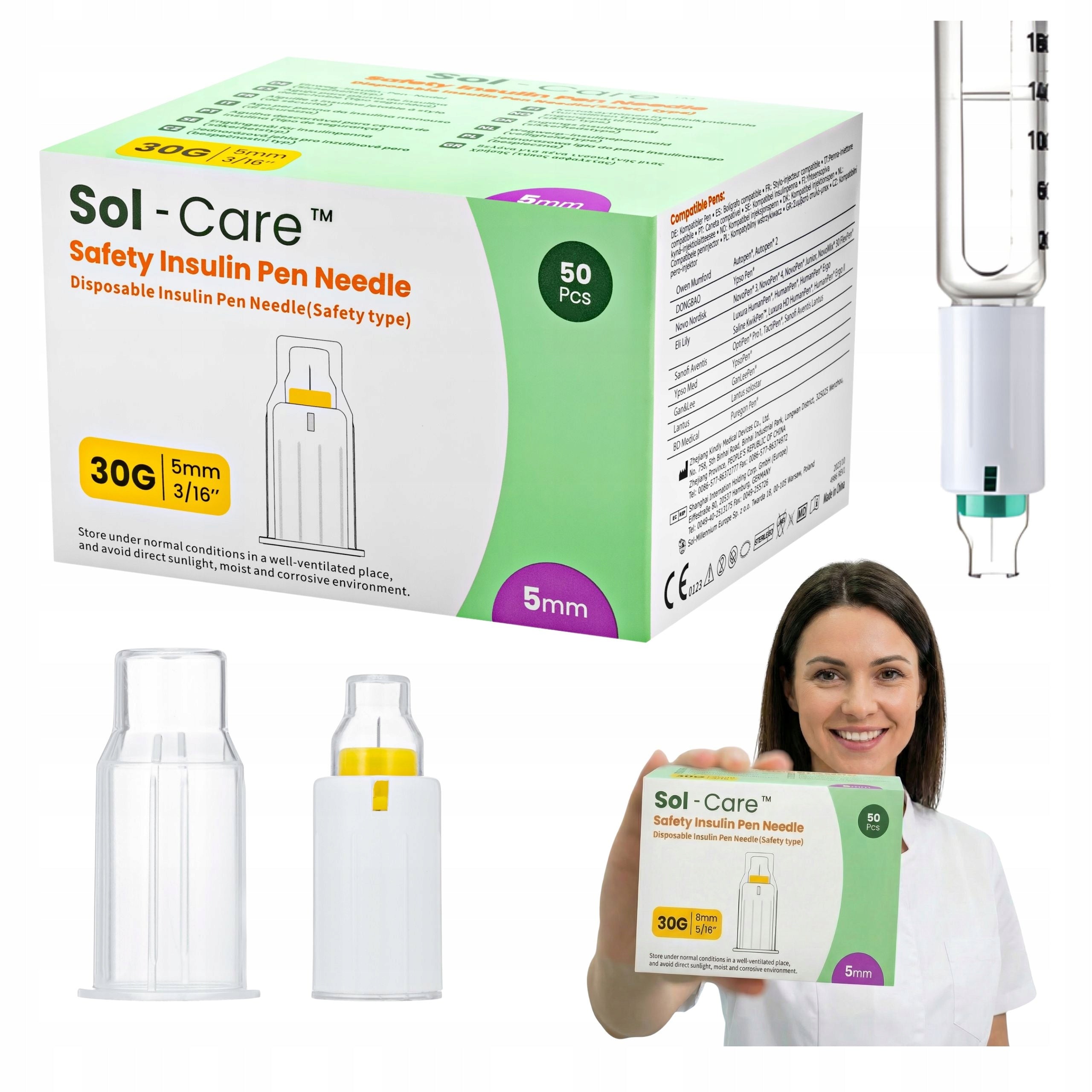 Safety Needles for Sol-Care Pens 30G (0,3 mm) x 5 mm; 50 pcs.