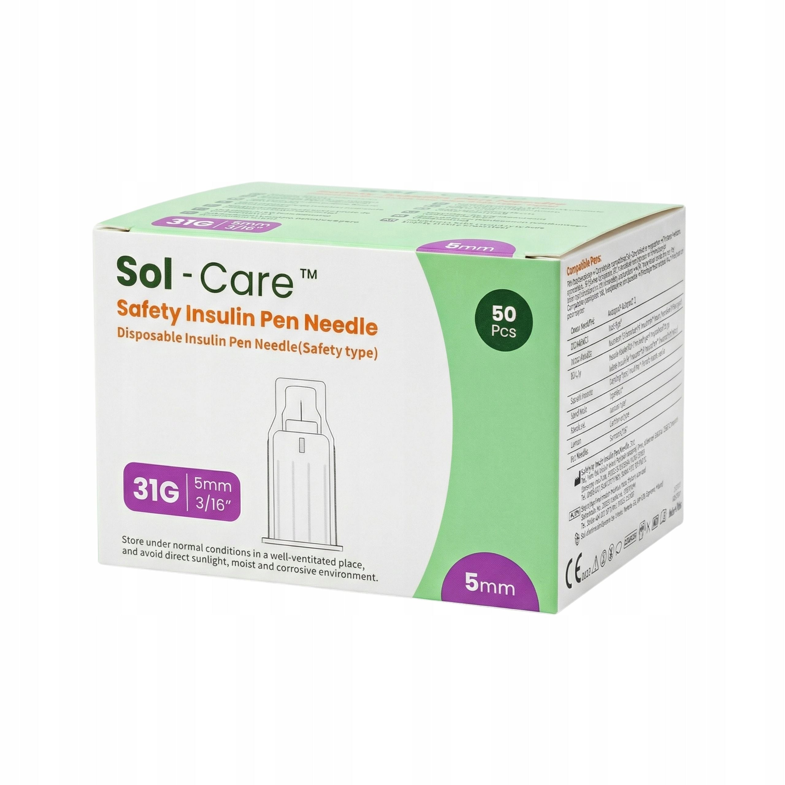 Safety Pen Needles Sol-Care 31G (0,25 mm) x 5 mm; 50 pcs. Packaging status original