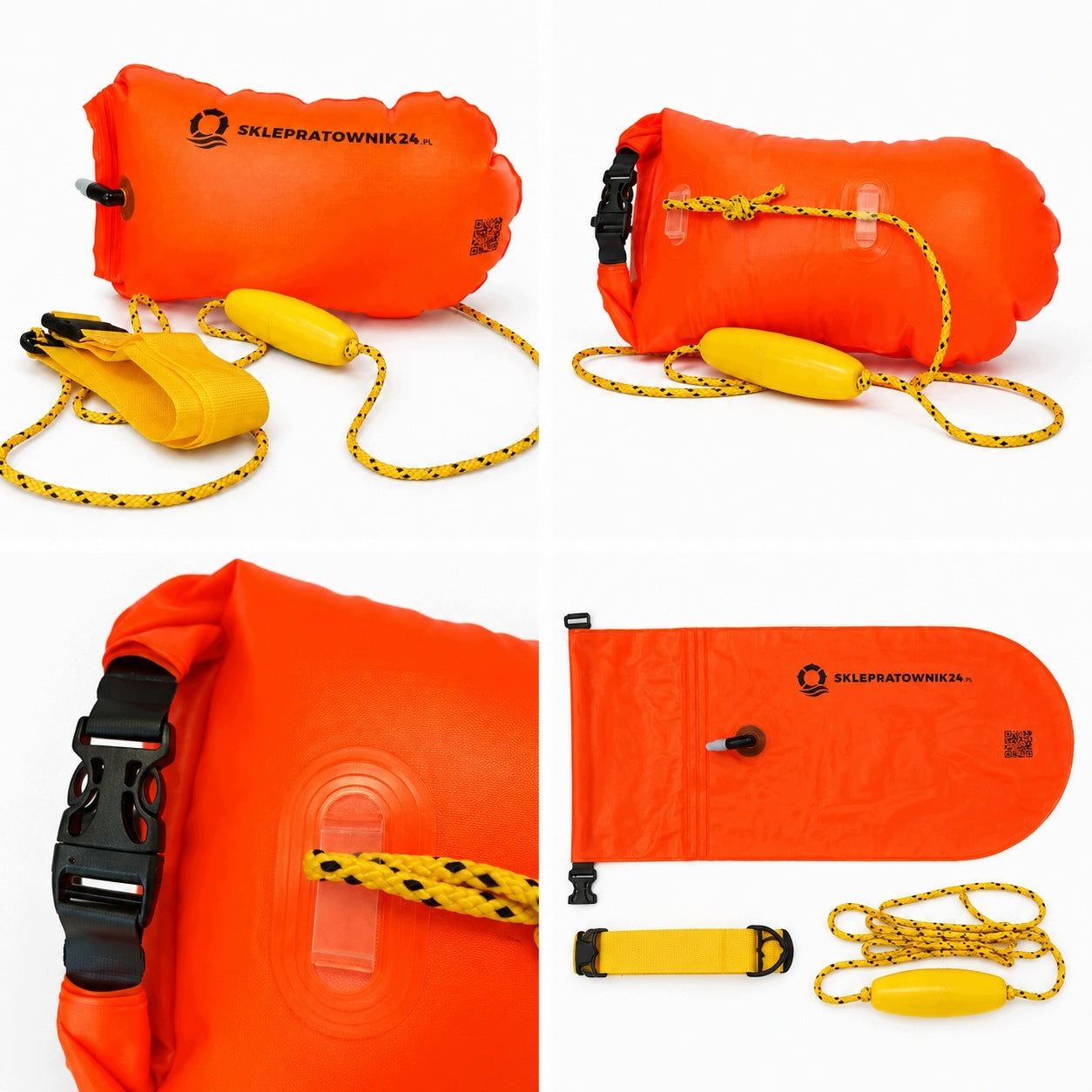 Safety buoy inflatable 2in1 Dry pocket and floating shackle Length 40 cm