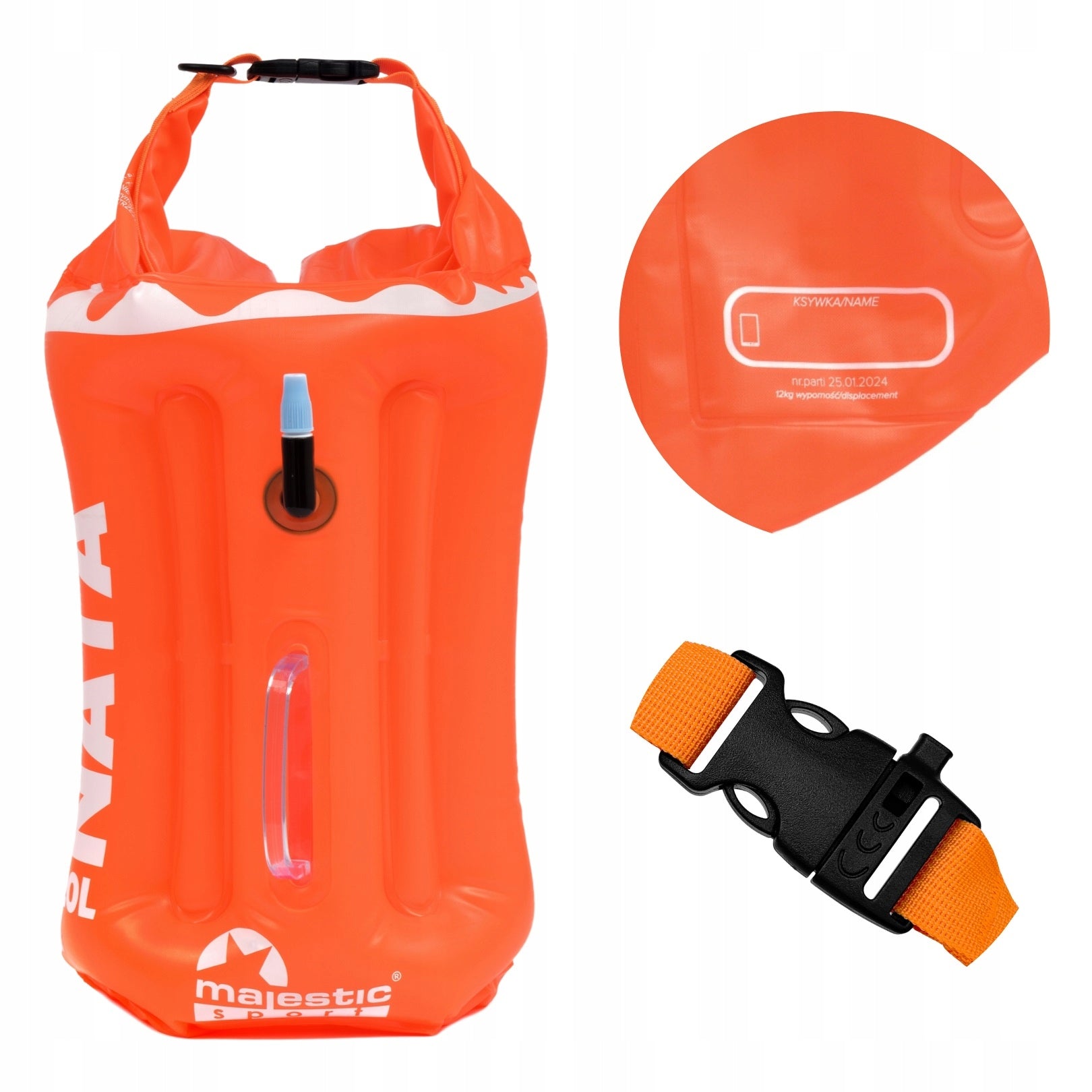 Safety buoy inflatable for swimming dry pocket Majestic Sport