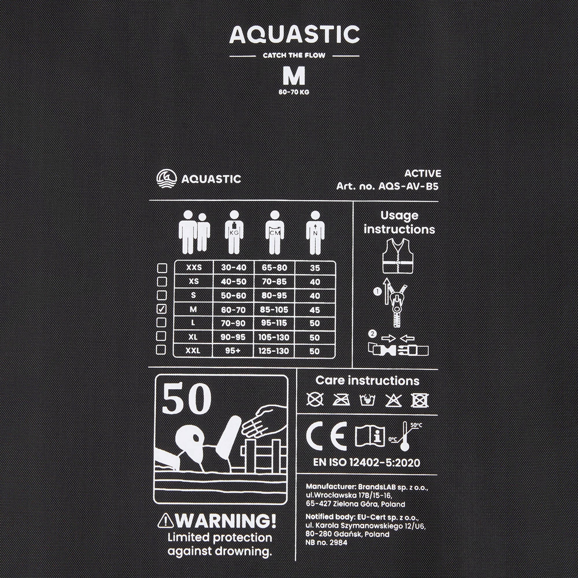Safety vest AQUASTIC Active 50N black XL Size XL
