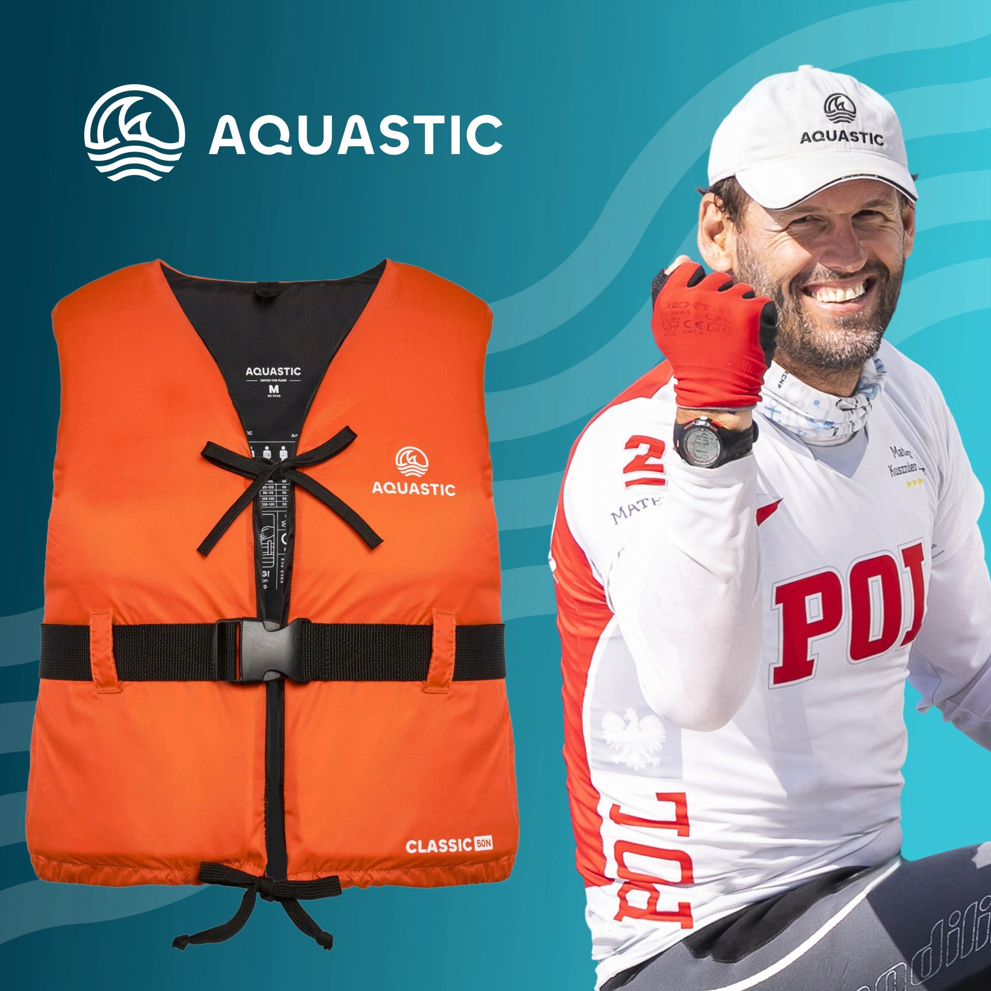 Safety vest AQUASTIC Classic 40N for KAYAK SUP FOR WATER Manufacturer code AQS-B5I057-OR