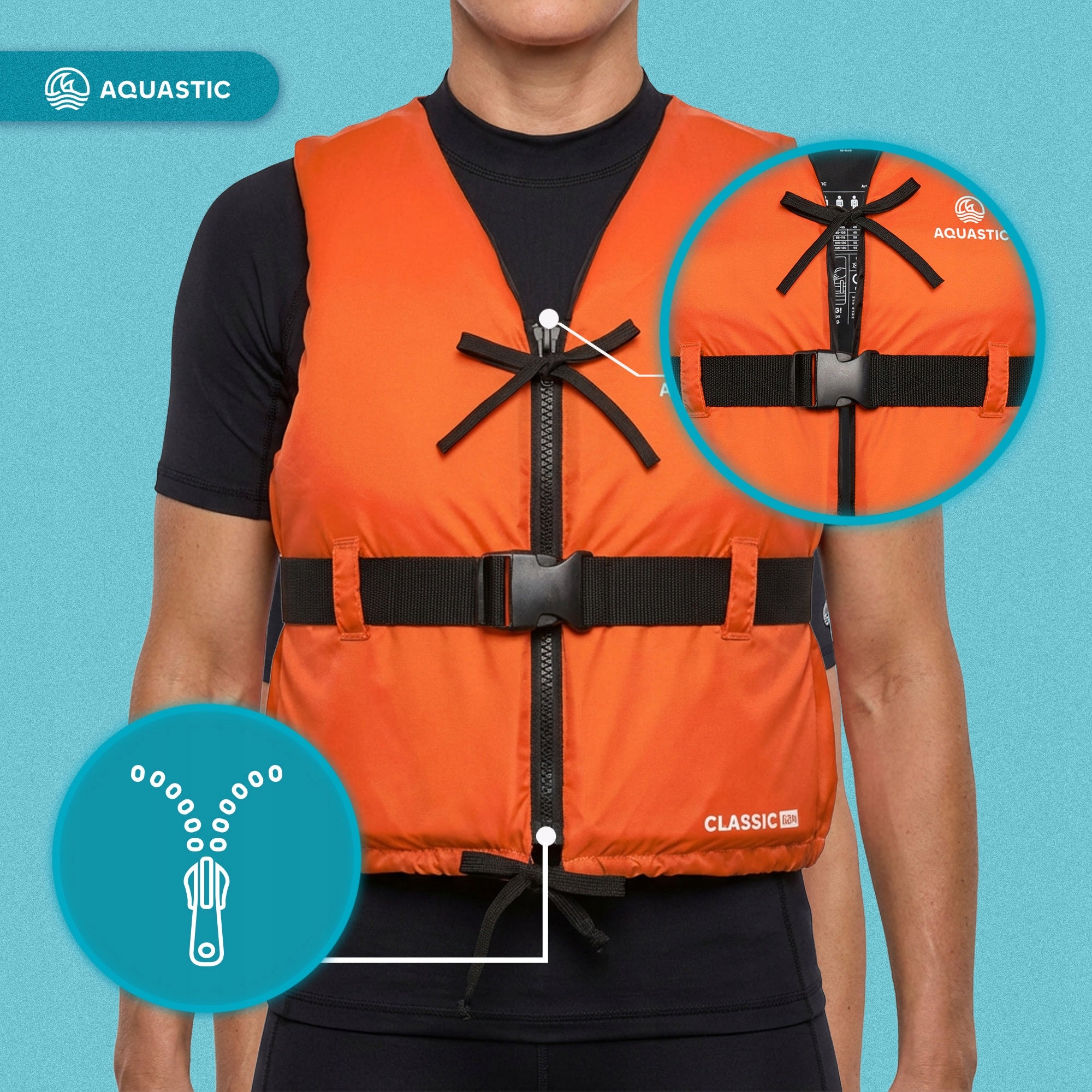 Safety vest AQUASTIC Classic 40N for KAYAK SUP FOR WATER Type lifeguard