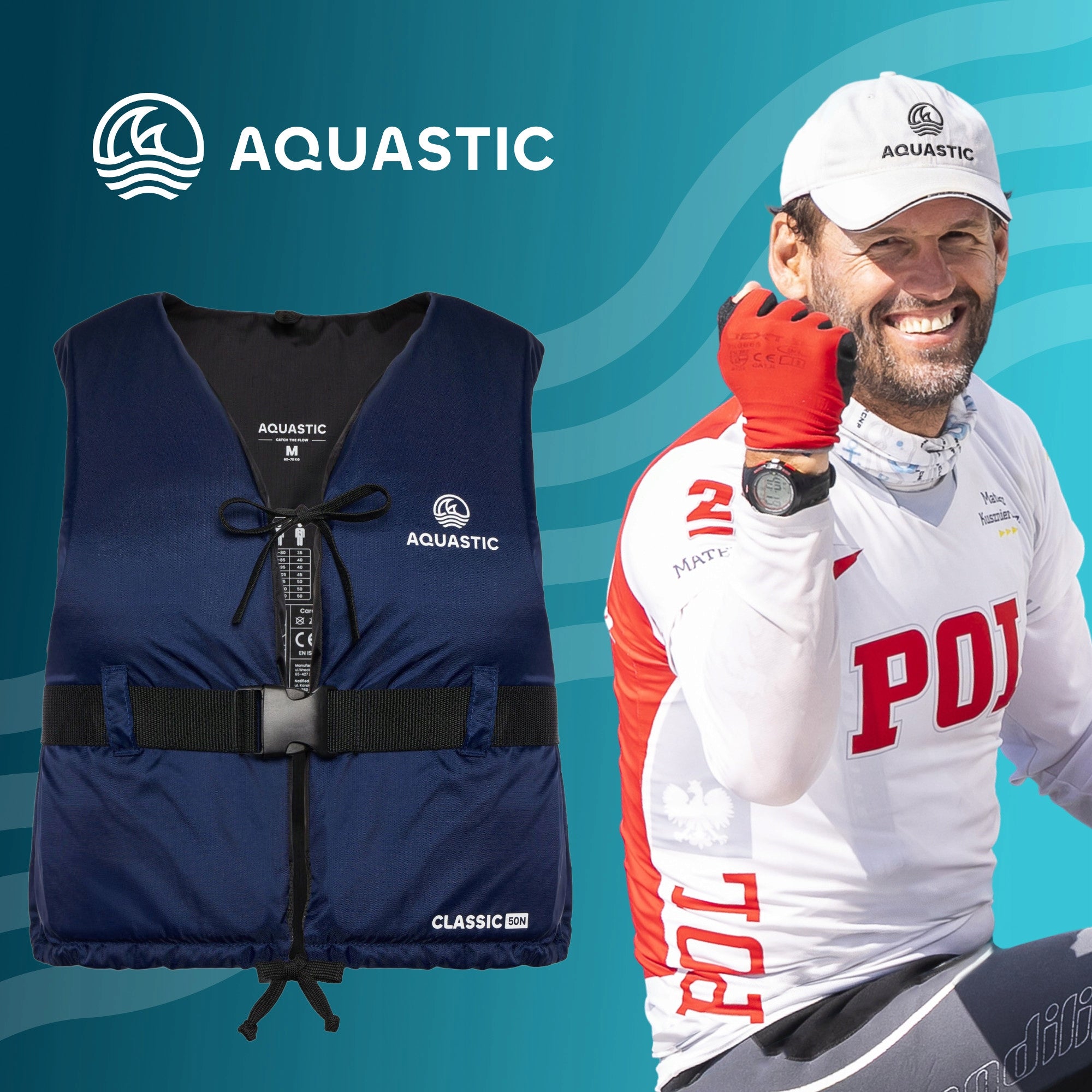 Safety vest AQUASTIC Classic 50 XXS for SUP KAYAK FOR WATER LIFE VEST Manufacturer code AQS-B5I051-BL