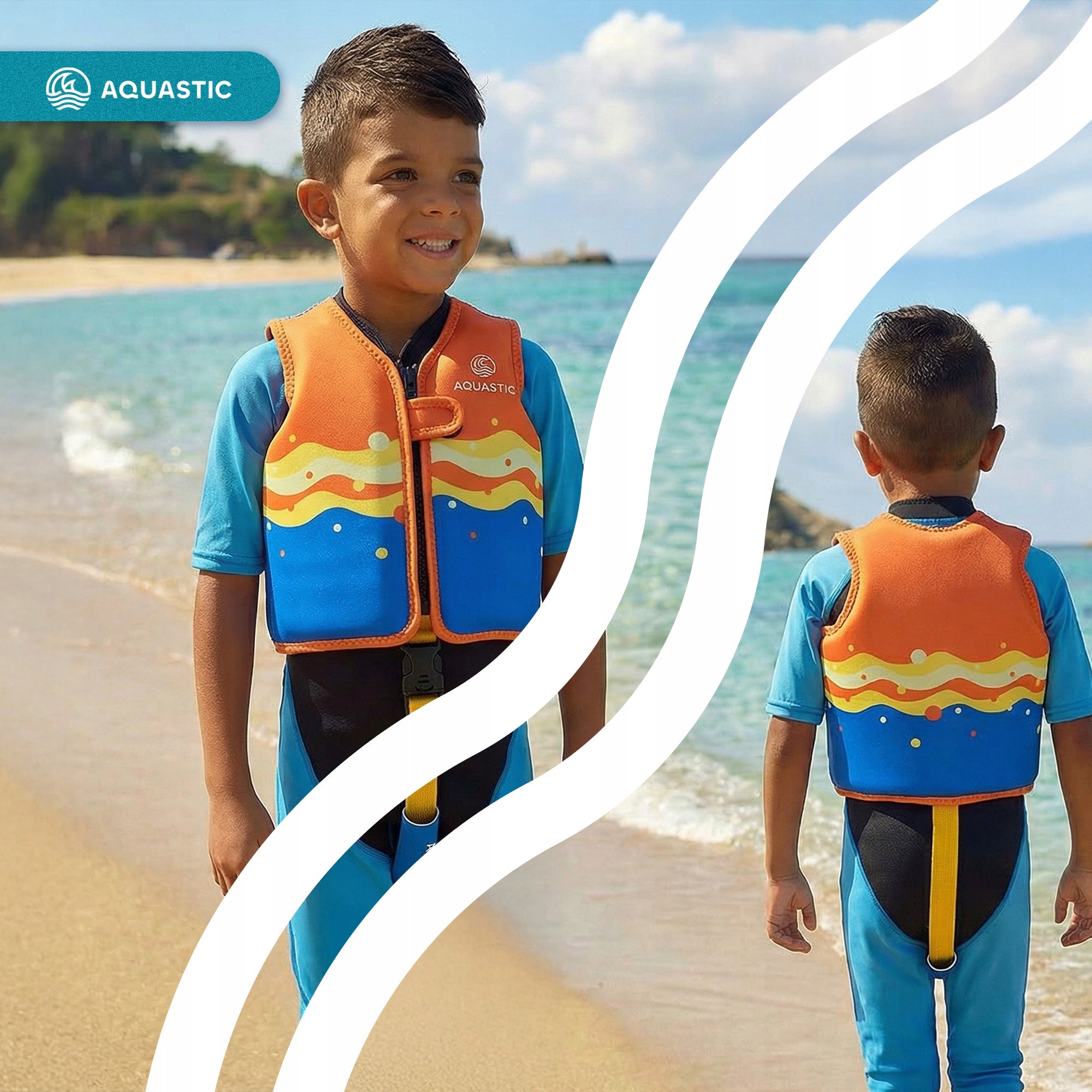 Safety vest AQUASTIC Junior orange/blue S Type lifeguard