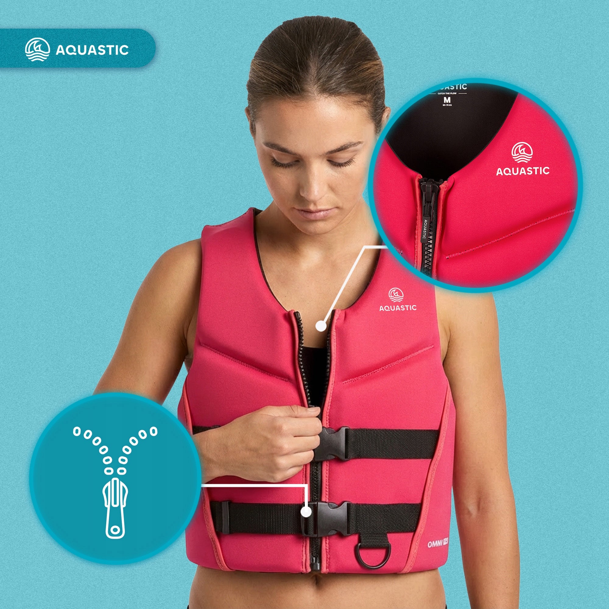 Safety vest AQUASTIC Omni 50N XS for kayak SUP COMFORTABLE DURABLE For multipurpose