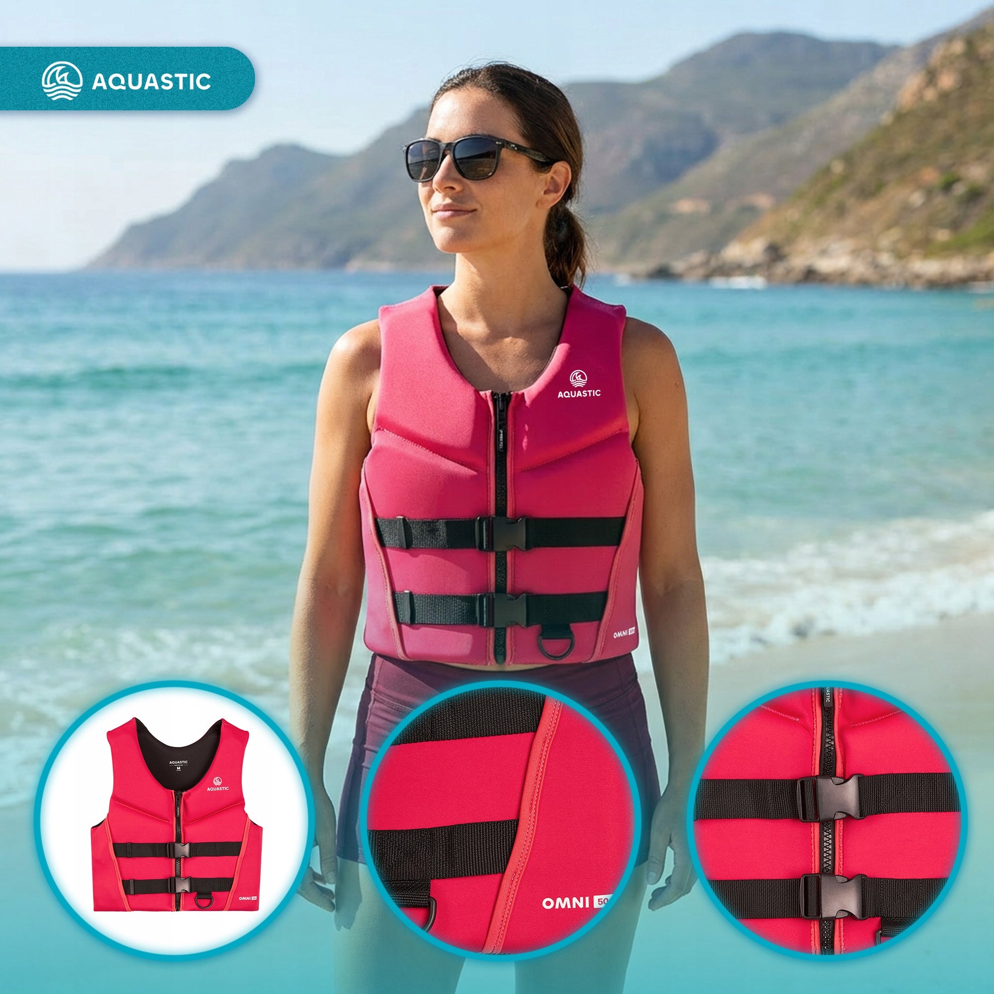 Safety vest AQUASTIC Omni 50N neoprene pink S Model Omni 50N