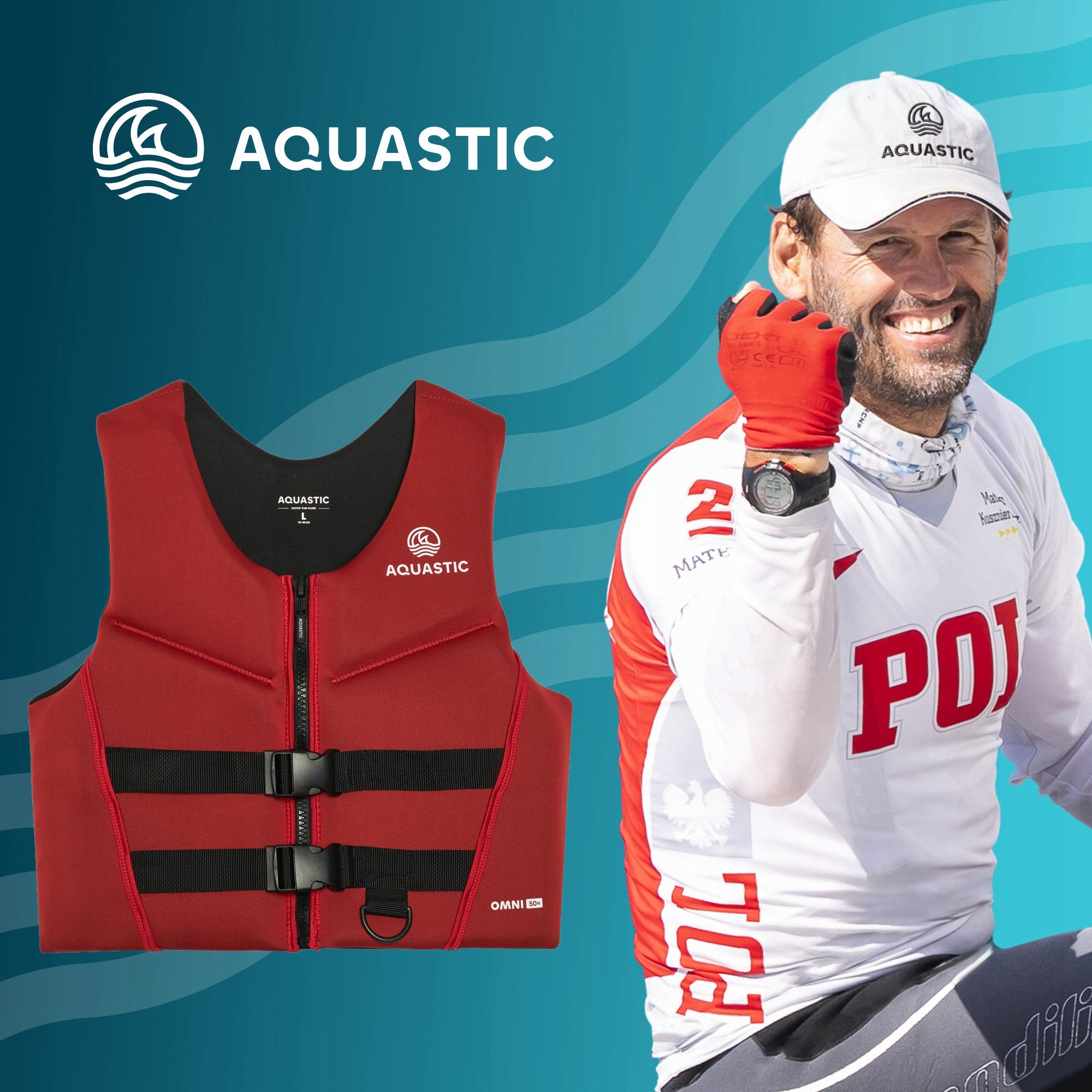 Safety vest AQUASTIC Omni 50N neoprene red XL Manufacturer code AQS-B5I078-RD