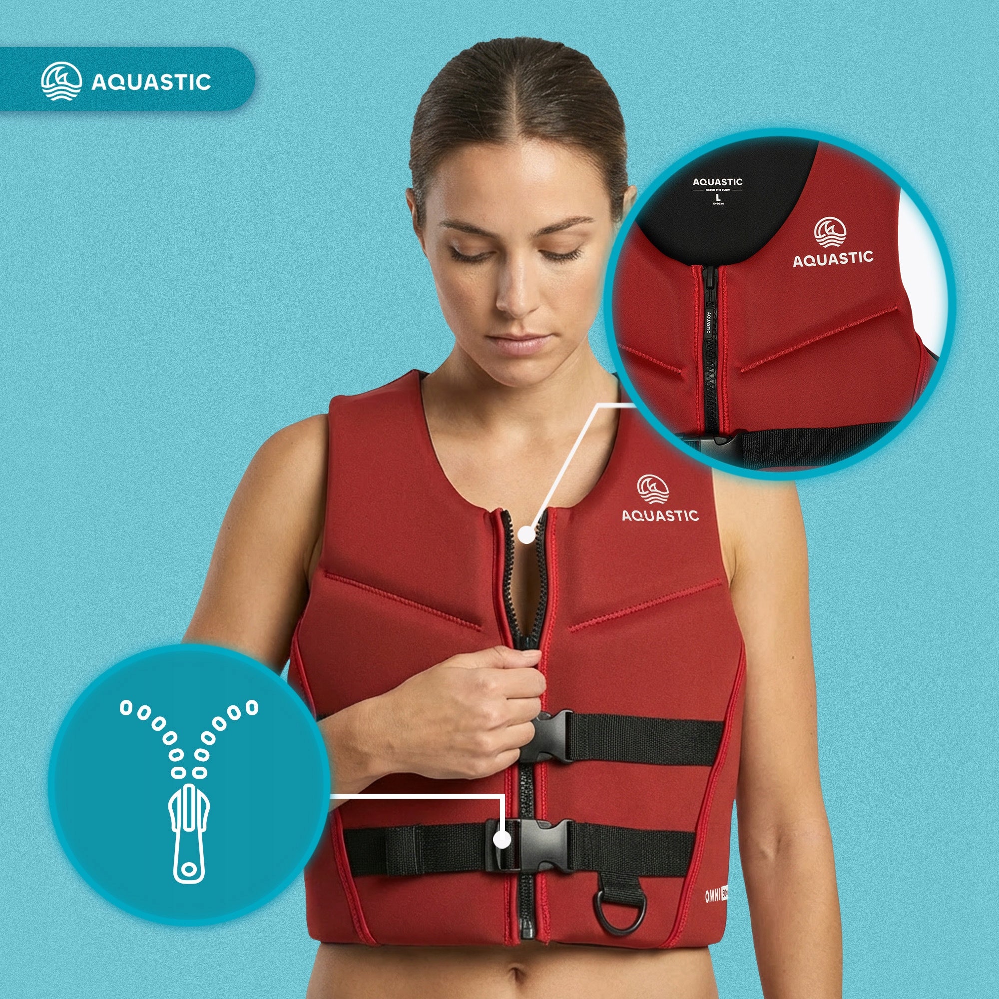 Safety vest AQUASTIC Omni 50N neoprene red XL Type lifeguard