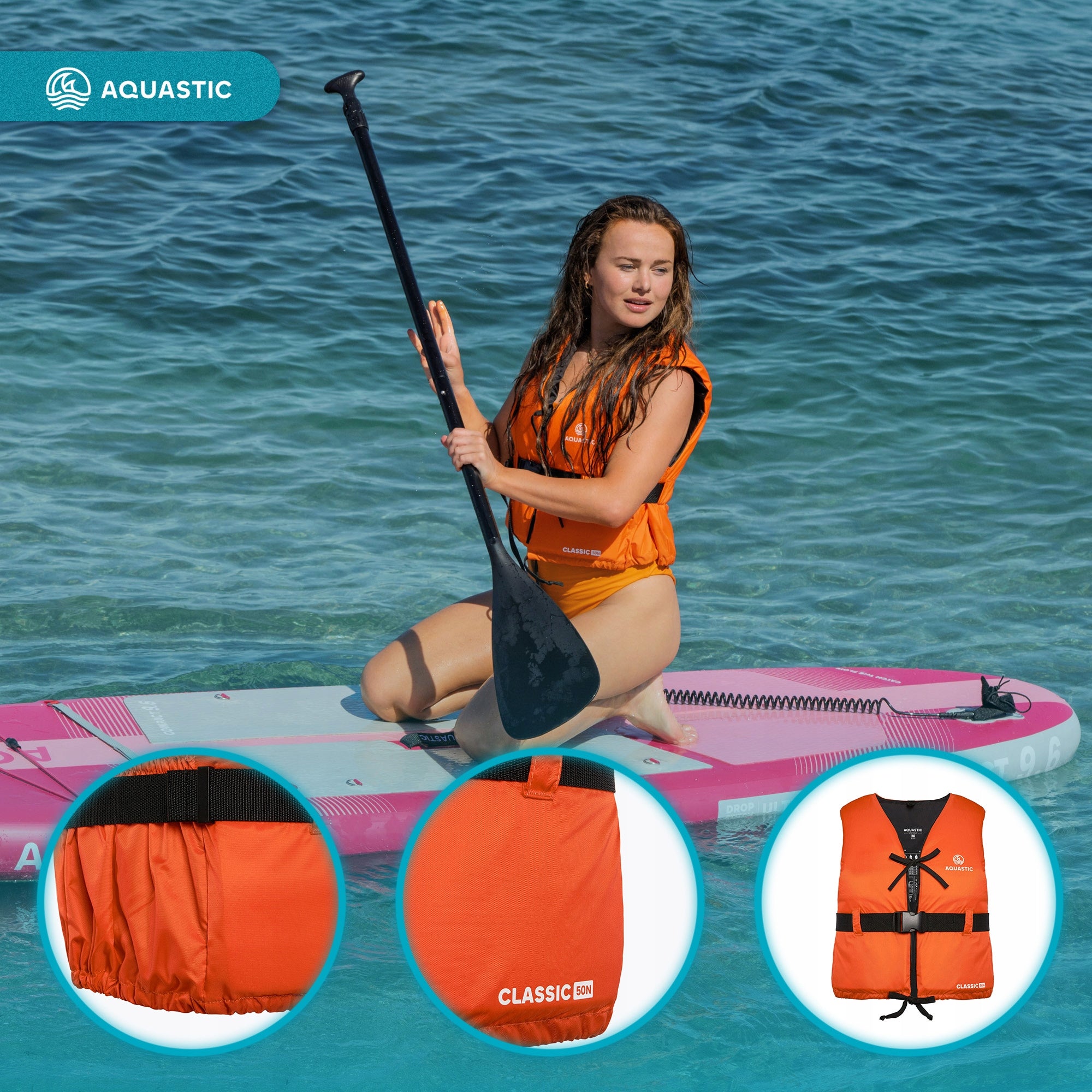 Safety vest LIFE VEST AQUASTIC Classic 50 L for KAYAK SUP FOR WATER Model Classic 50N