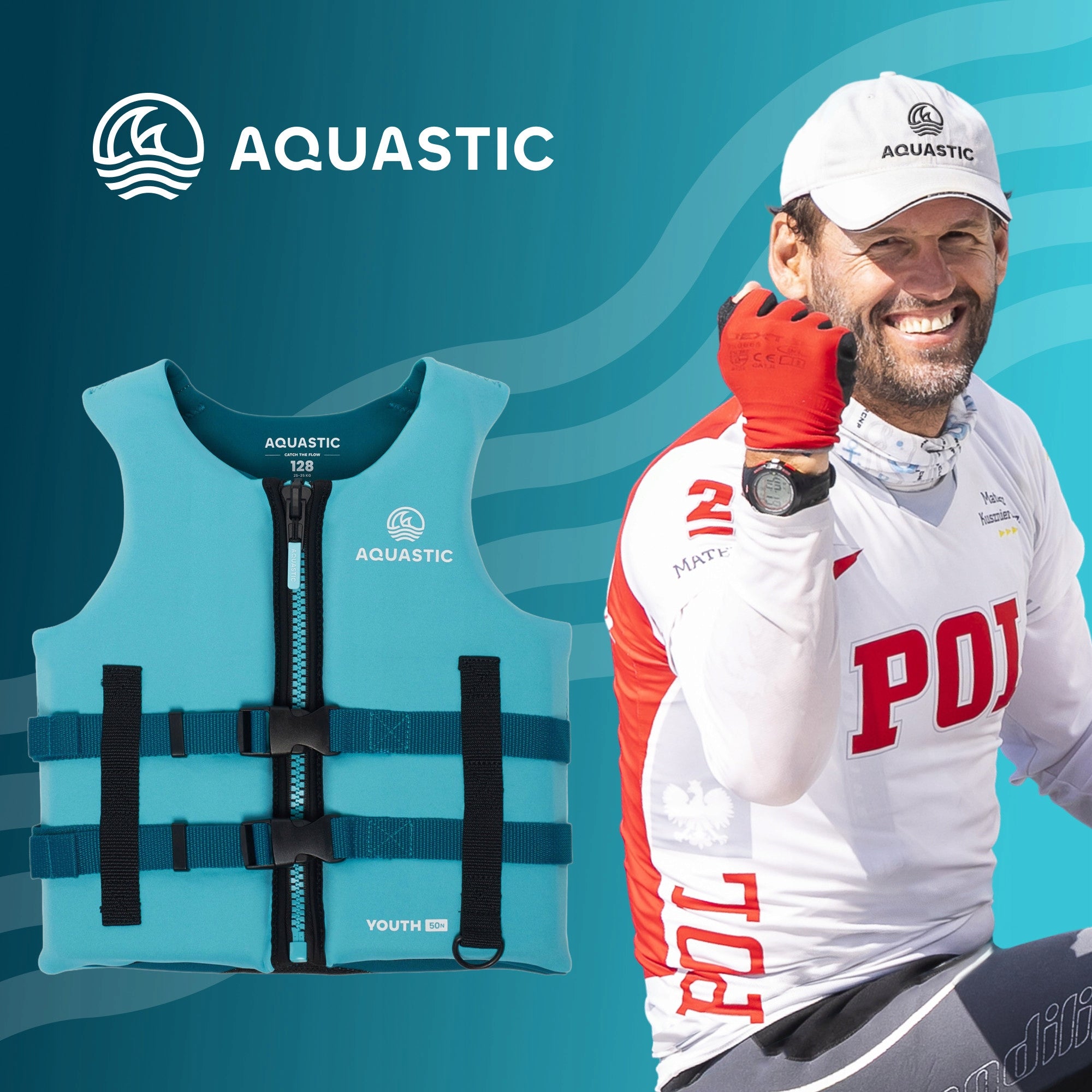 Safety vest LIFE VEST for CHILDREN 116cm AQUASTIC Youth 50N FOR WATER Manufacturer code AQS-B5I152-BL