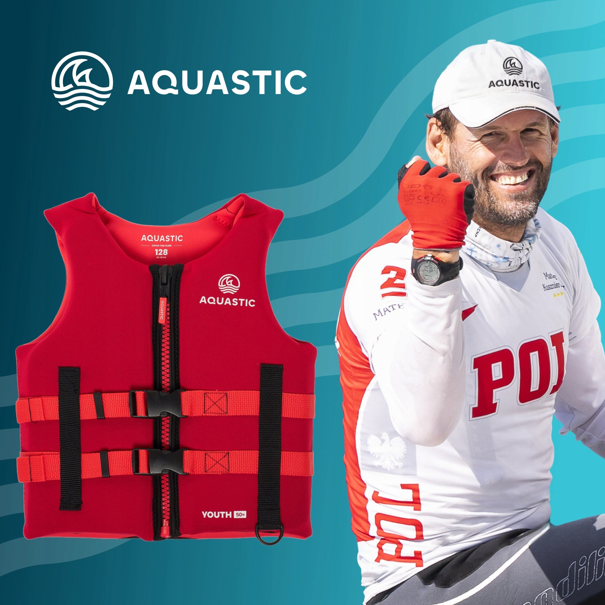 Safety vest LIFE VEST for CHILDREN 176cm AQUASTIC Youth 50N FOR WATER Manufacturer code AQS-B5I146-RD