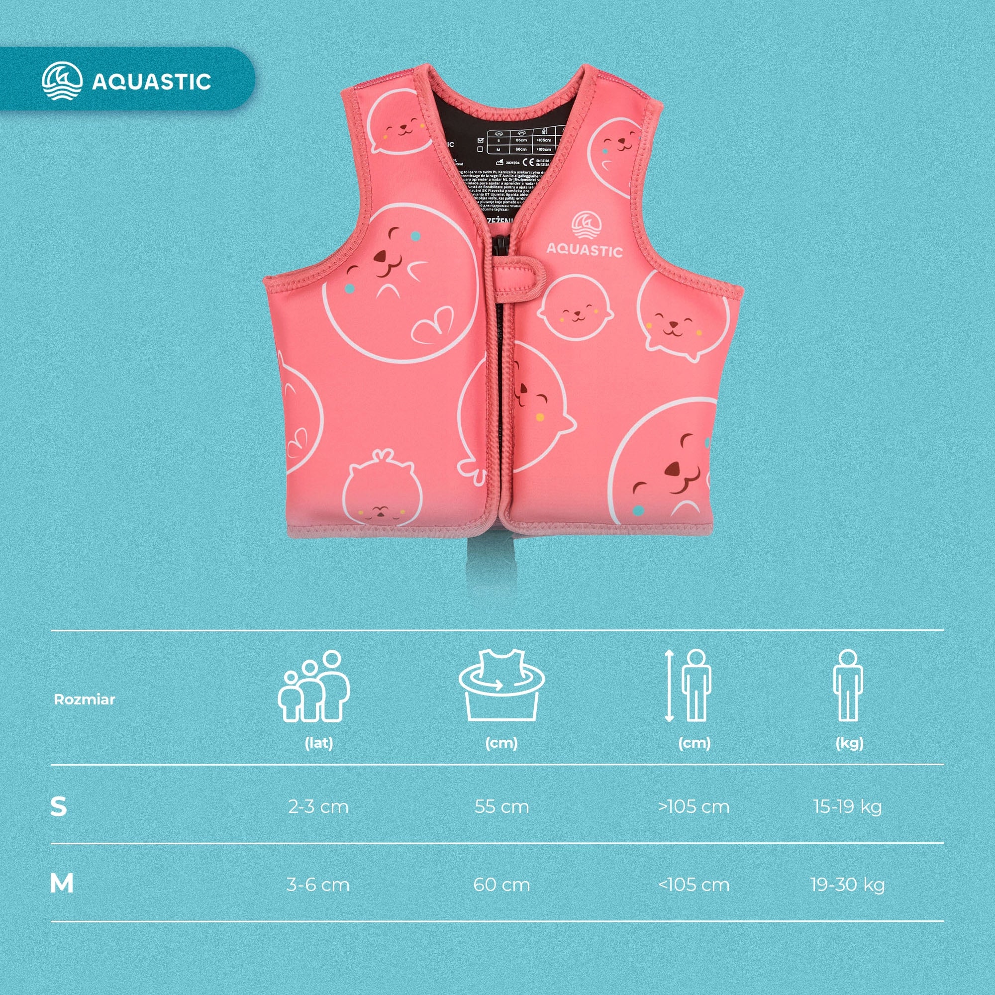 Safety vest LIFE VEST for CHILDREN AQUASTIC Junior for KAYAK SUP S Manufacturer code AQS-B5I158-PK