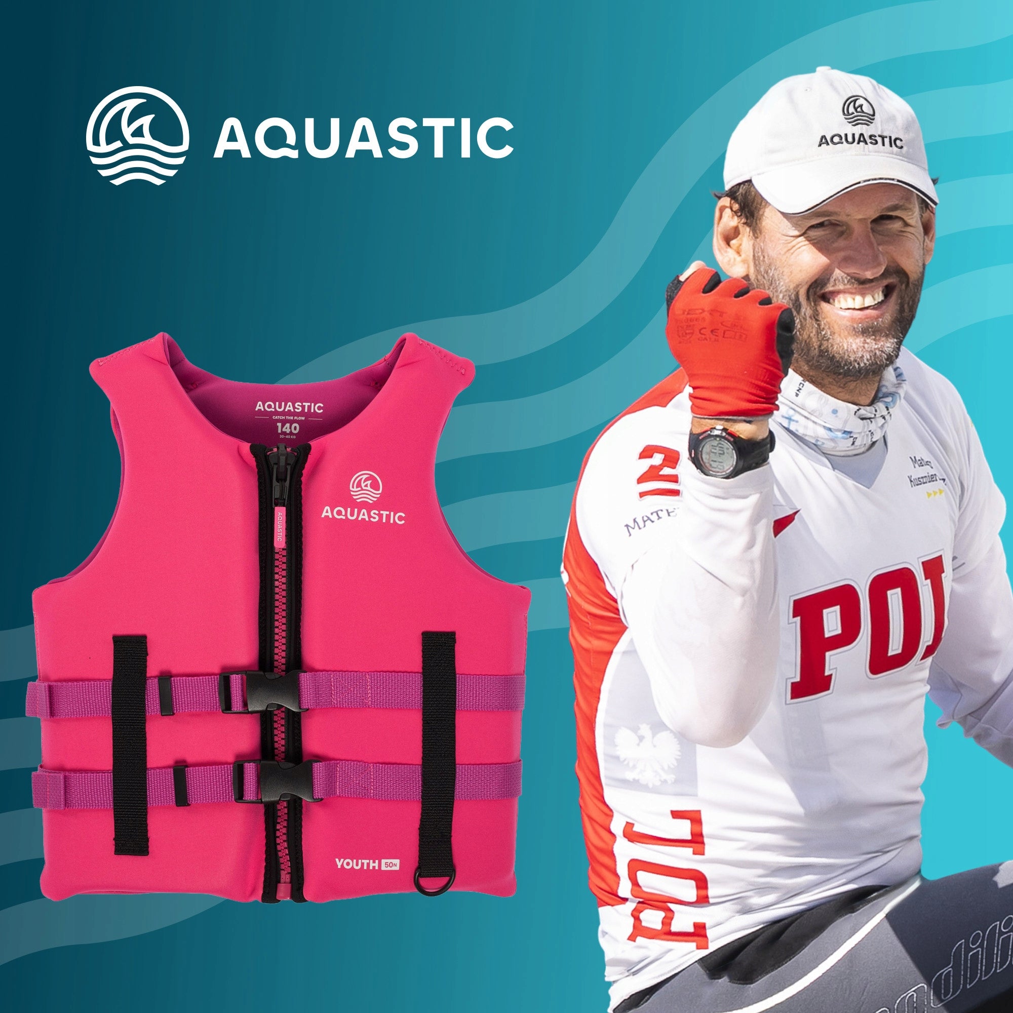 Safety vest LIFE VEST for children 116cm AQUASTIC Youth 50N COMFORTABLE Manufacturer code AQS-B5I140-PK