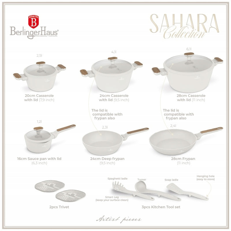Sahara Nordic Collection Cookware Set, 15 Pieces, Covered Brand Berlinger Haus
