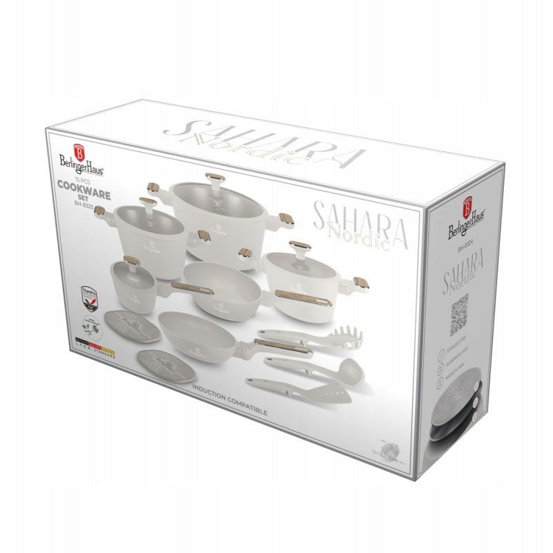 Sahara Nordic Collection Cookware Set, 15 Pieces, Covered Packaging status original