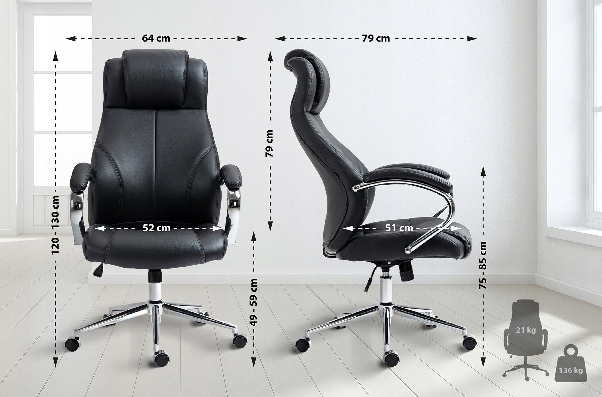 Salford Genuine Leather Office Chair, Black Packaging status original