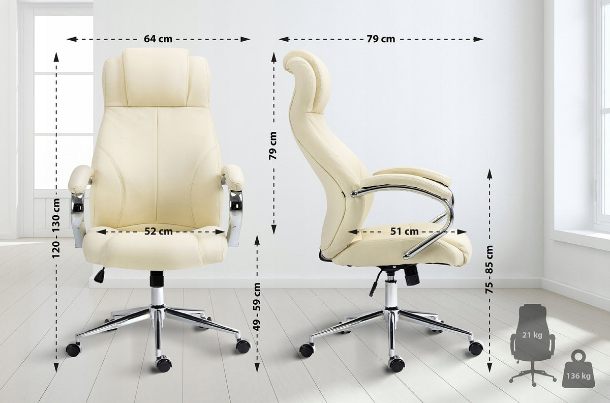 Salford Genuine Leather Office Chair, Cream Packaging status original