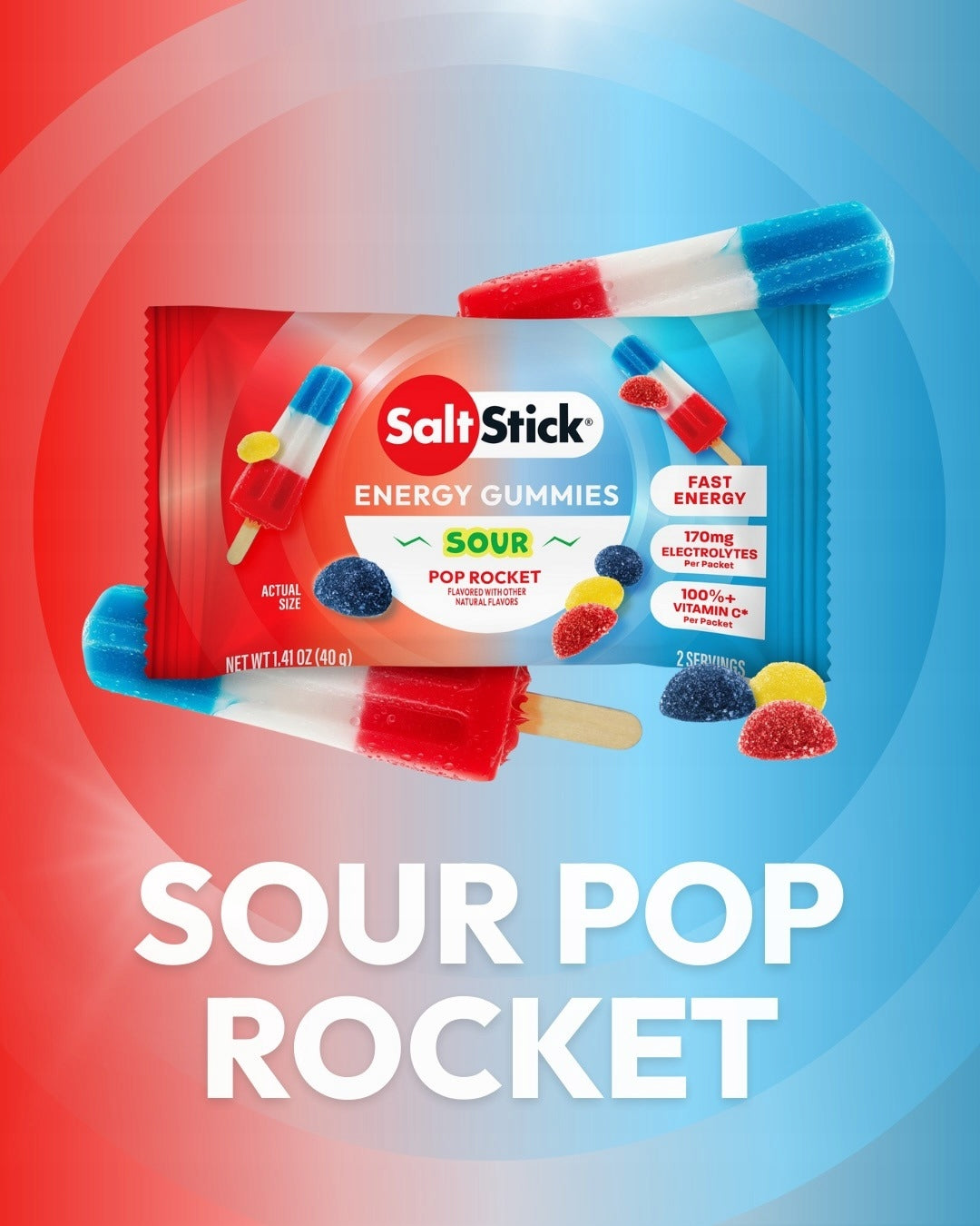 SaltStick Energy Gummies with Acid Electrolytes Pop Rocket 40 g Packaging status original