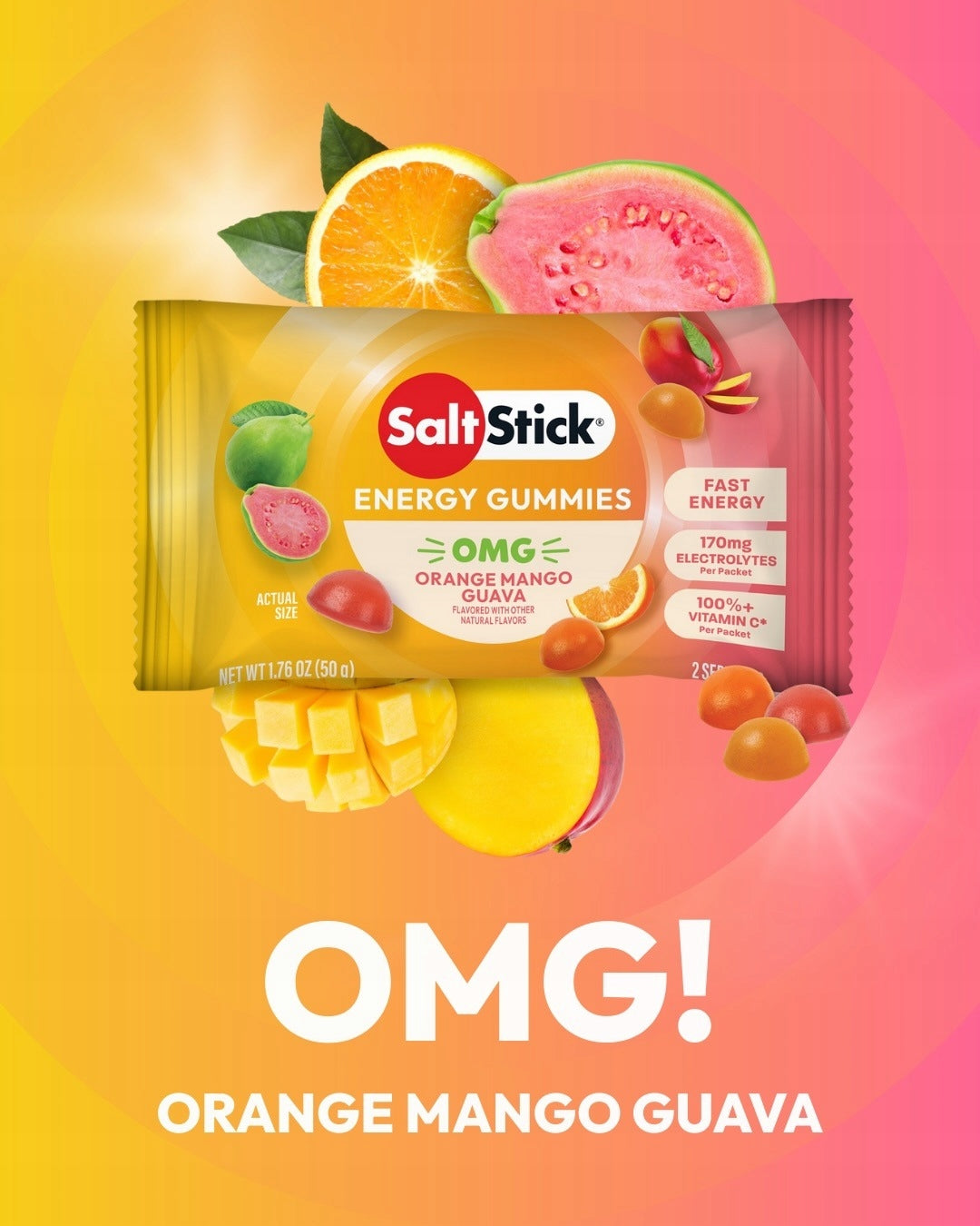 SaltStick Energy Gummies with Electrolytes Orange Mango Flavour 50 g Packaging status original