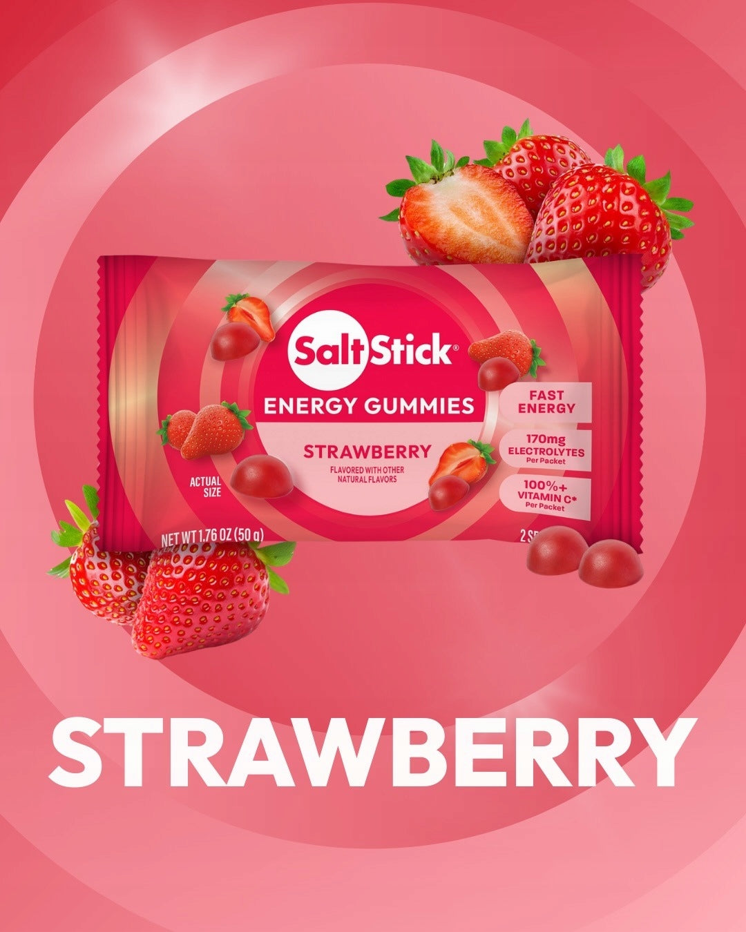 SaltStick Energy Gummies with Strawberry Flavour Electrolytes 50 g Packaging status original