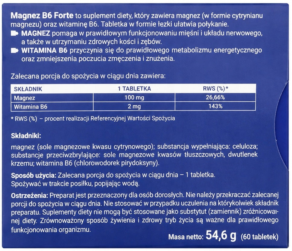 Salvea Magnesium B6 Forte Magnesium Citrate 60 Tab SMALL EASY TO SWALLOW GMP Brand Salvea