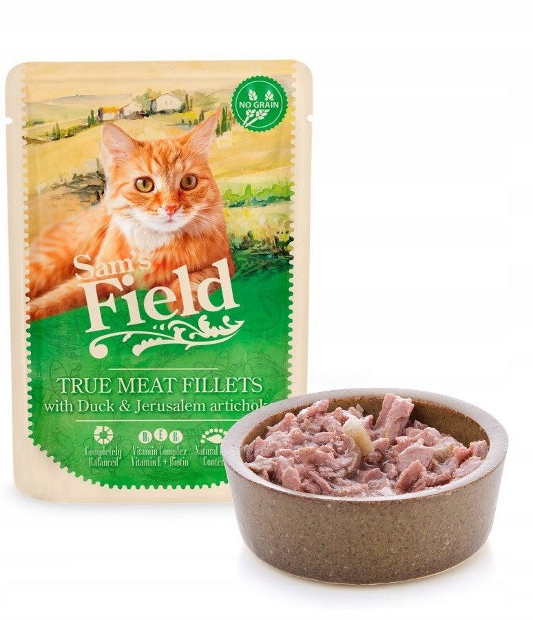 Sam's Field Wet Cat Food Meat Fillets Duck Sunflower 85g