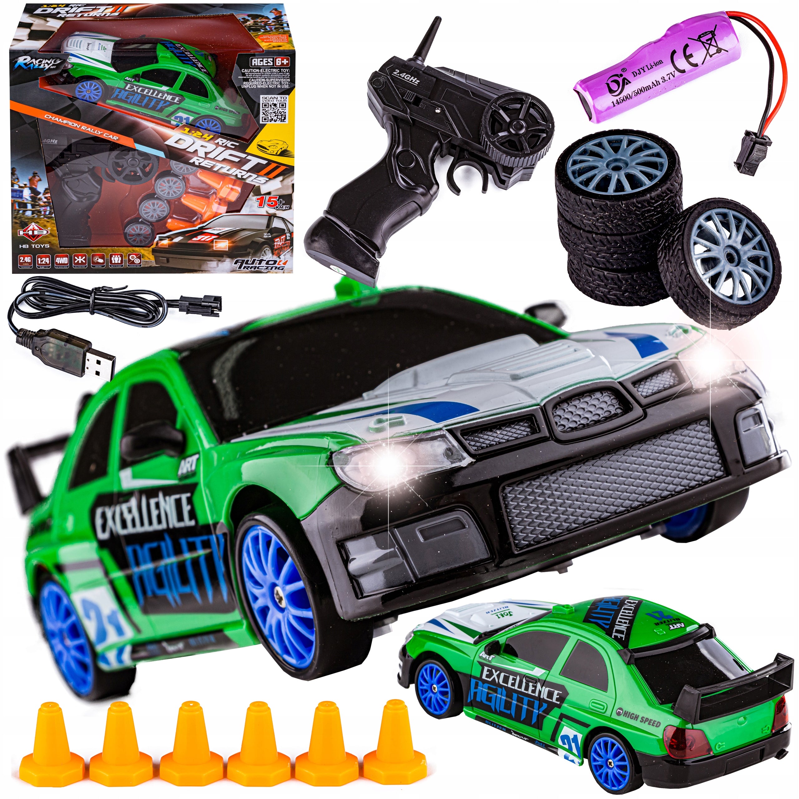 Ferngesteuertes Driftauto 1:24 2,4 GHz 4WD Grüner Subaru 