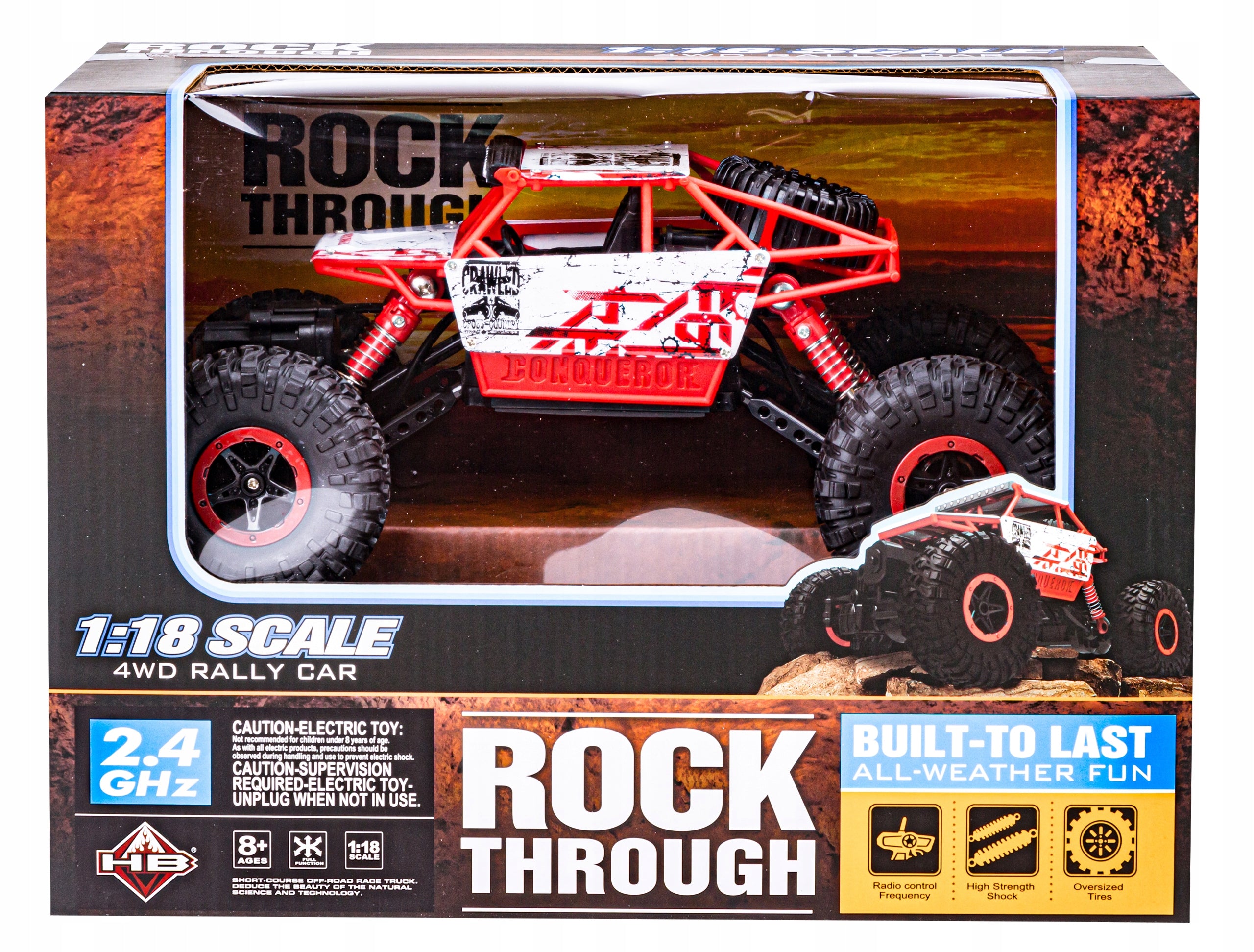 Radijos bangomis valdomas visureigis - džipas, Rock Crawler 2.4GHz 1:18, balta/raudona