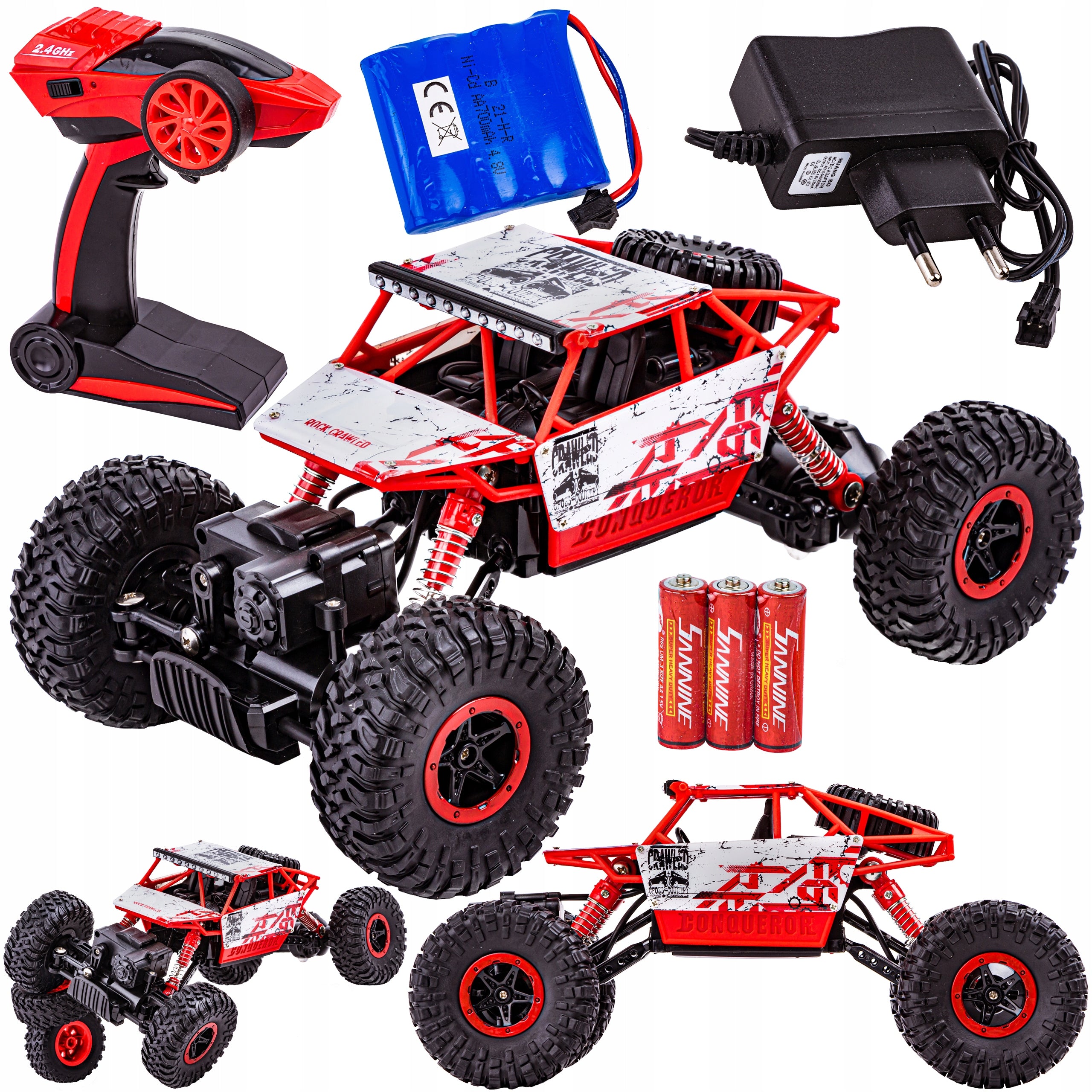 Radijos bangomis valdomas visureigis - džipas, Rock Crawler 2.4GHz 1:18, balta/raudona