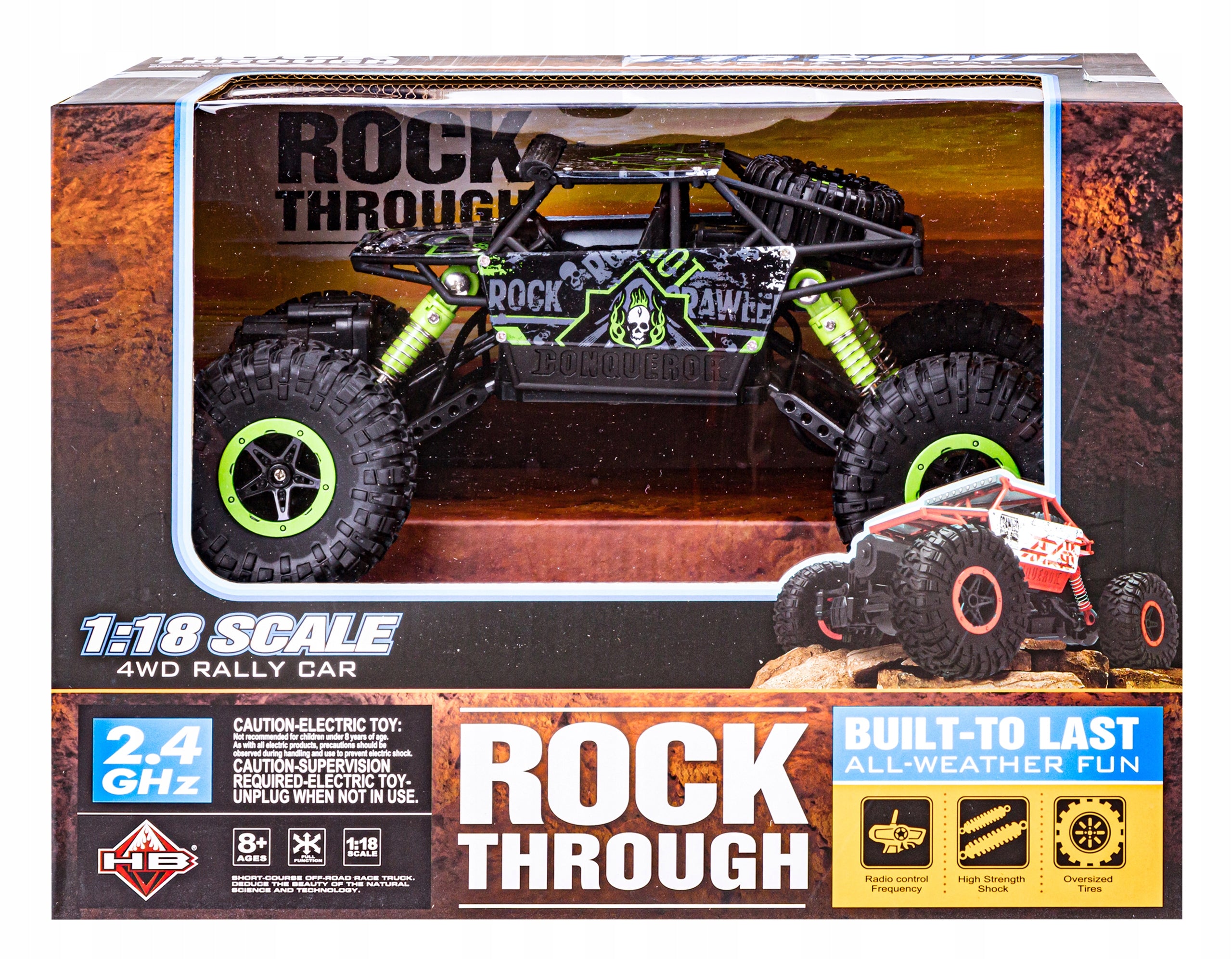 Radijos bangomis valdomas visureigis - džipas, Rock Crawler 2.4GHz 1:18, juoda/žalia