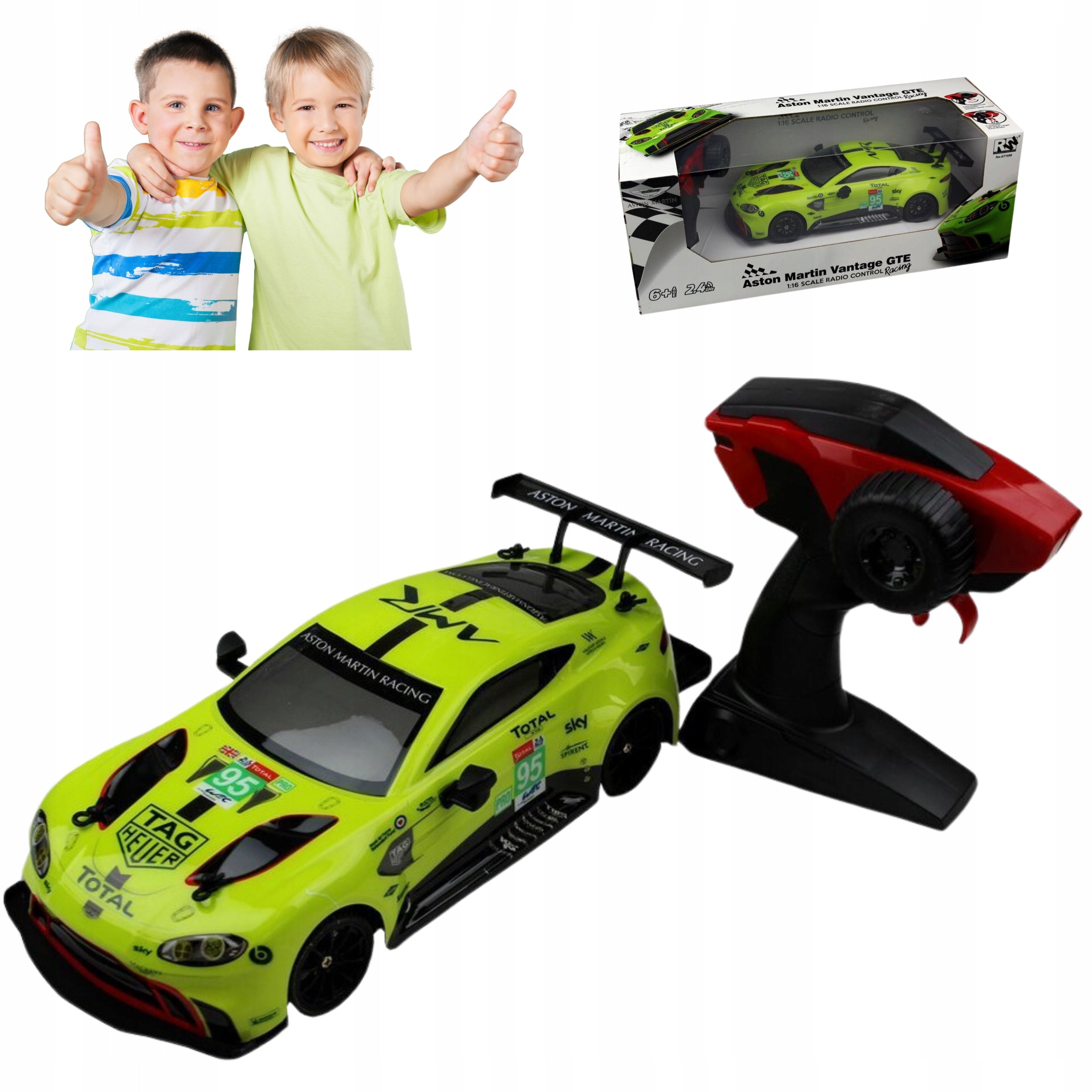 Radijo bangomis valdomas Aston Martin Vantage GTE, geltonas