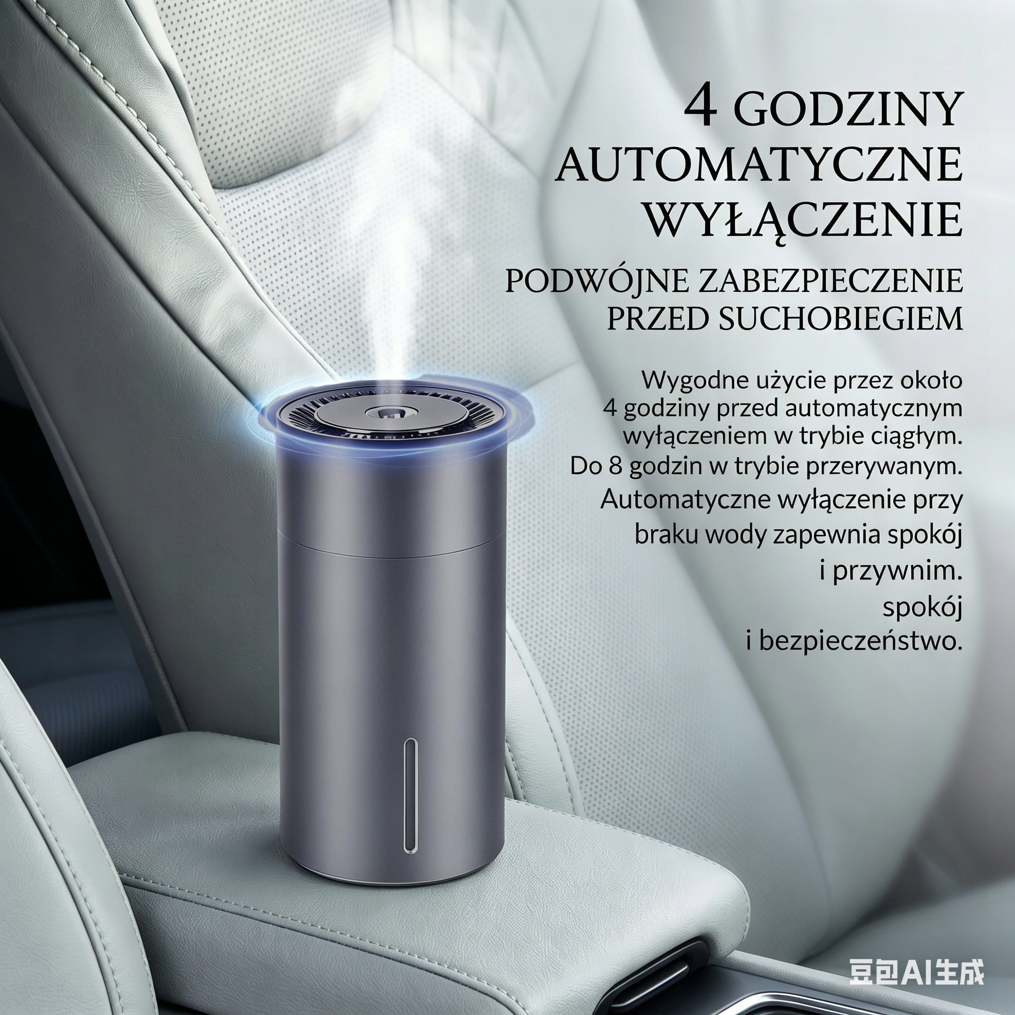 Samochodowy nawilżacz powietrza 4-8h pracy, podwójne zabezpieczenie Model w301