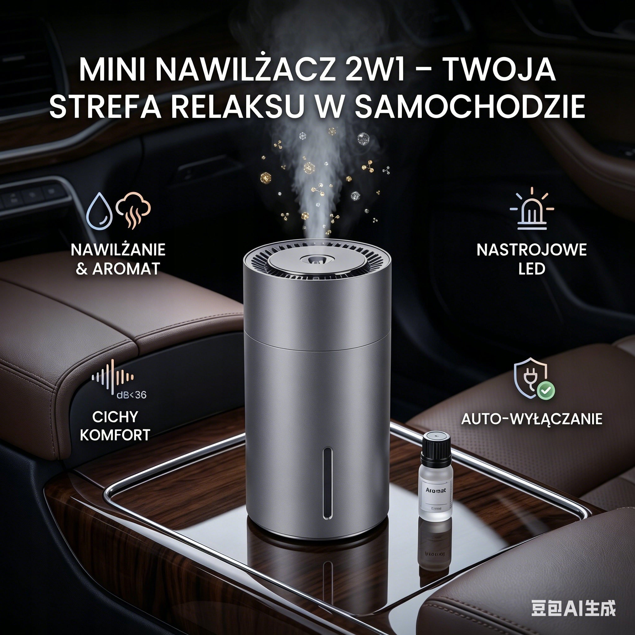 Samochodowy nawilżacz powietrza 4-8h pracy, podwójne zabezpieczenie Type steam humidifier