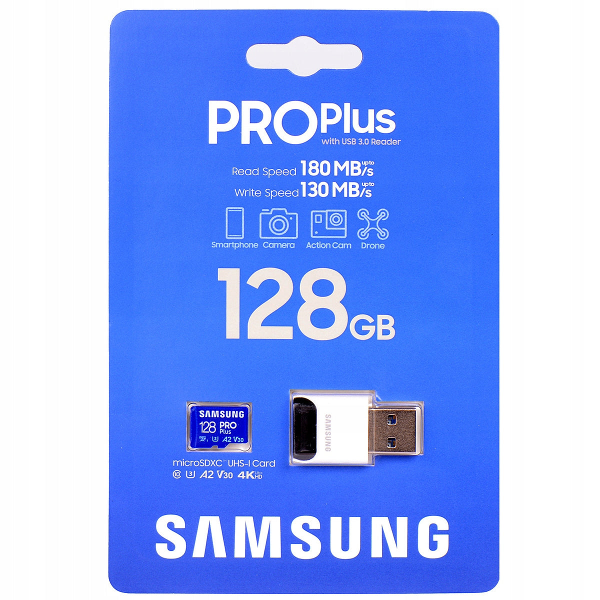 Samsung PRO Plus microSDXC 128GB UHS-I U3 card + USB memory card reader Manufacturer Samsung