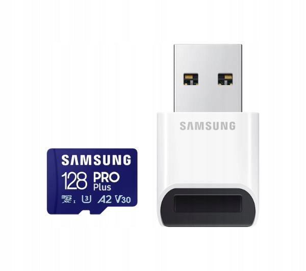 Samsung PRO Plus microSDXC 128GB UHS-I U3 card + USB memory card reader Packaging status original