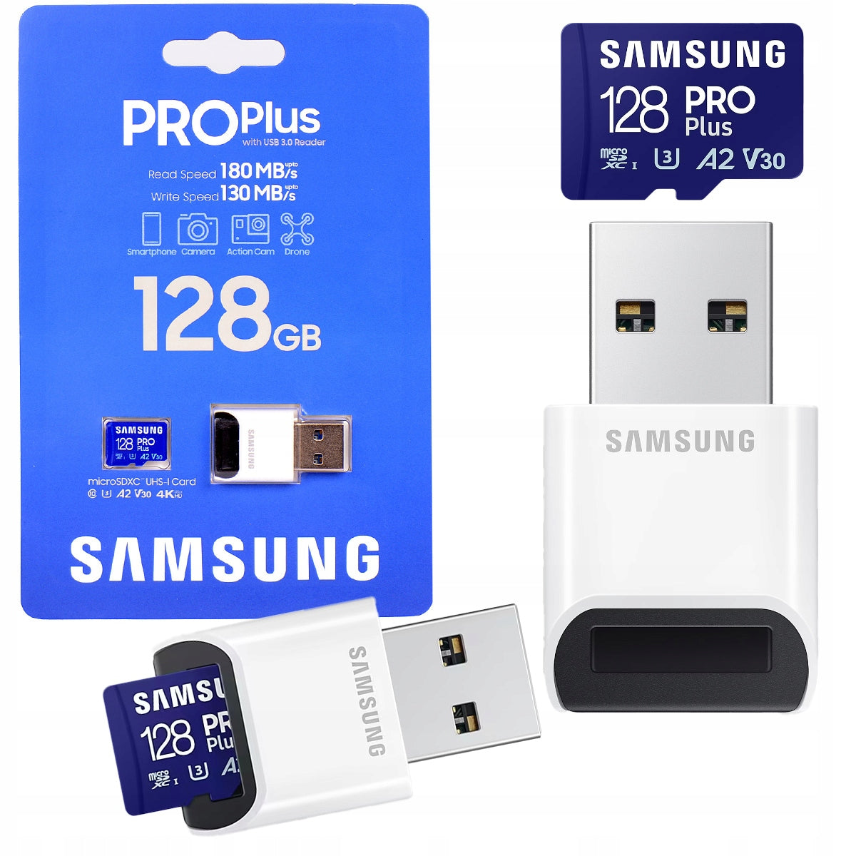 Samsung PRO Plus microSDXC 128GB UHS-I U3 card + USB memory card reader