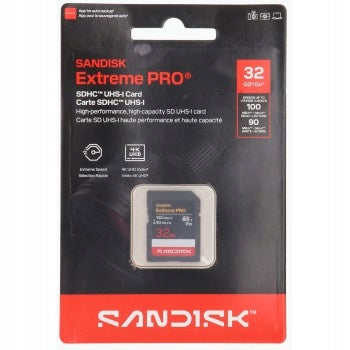 SanDisk EXTREME PRO 32GB SDHC Memory Card - 100MB/s Read, 90MB/s Write, 4K UHD, U3, V30 Manufacturer SanDisk