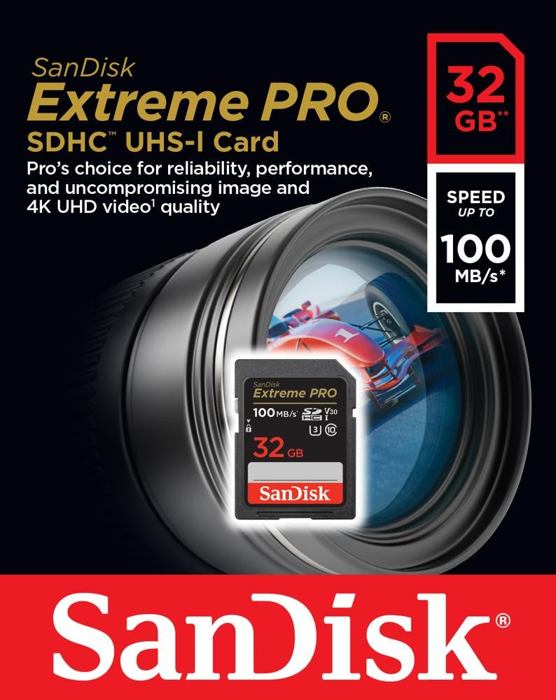 SanDisk Extreme Pro SDHC Memory Card 32GB 100/90 MB/s V30 UHS-I U3 Card capacity 32 GB