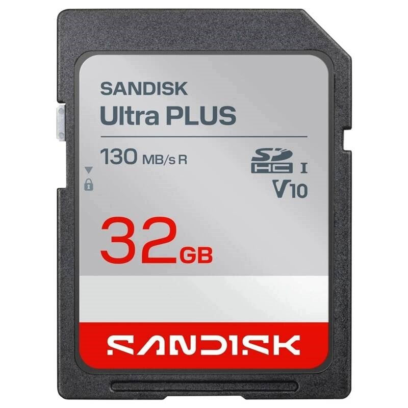 SanDisk Ultra PLUS SDHC 32GB 130MB/s Class 10 UHS-I U1 V10 memory card