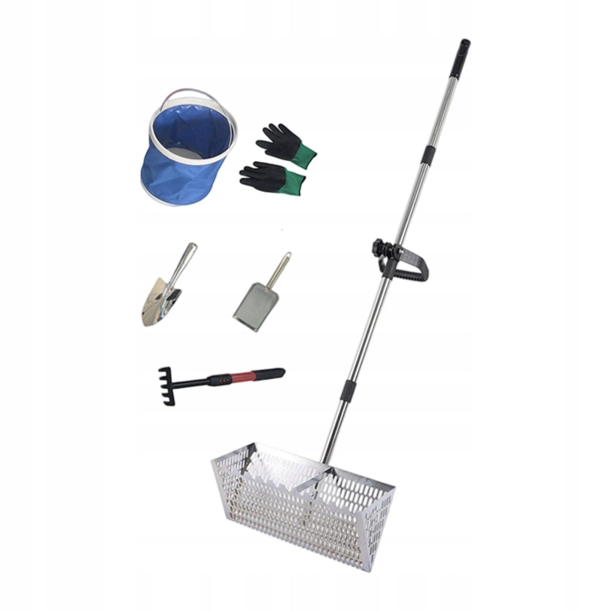 Sand Rake No Bending Convenient Carbon Steel Heavy Duty Long Handle silver