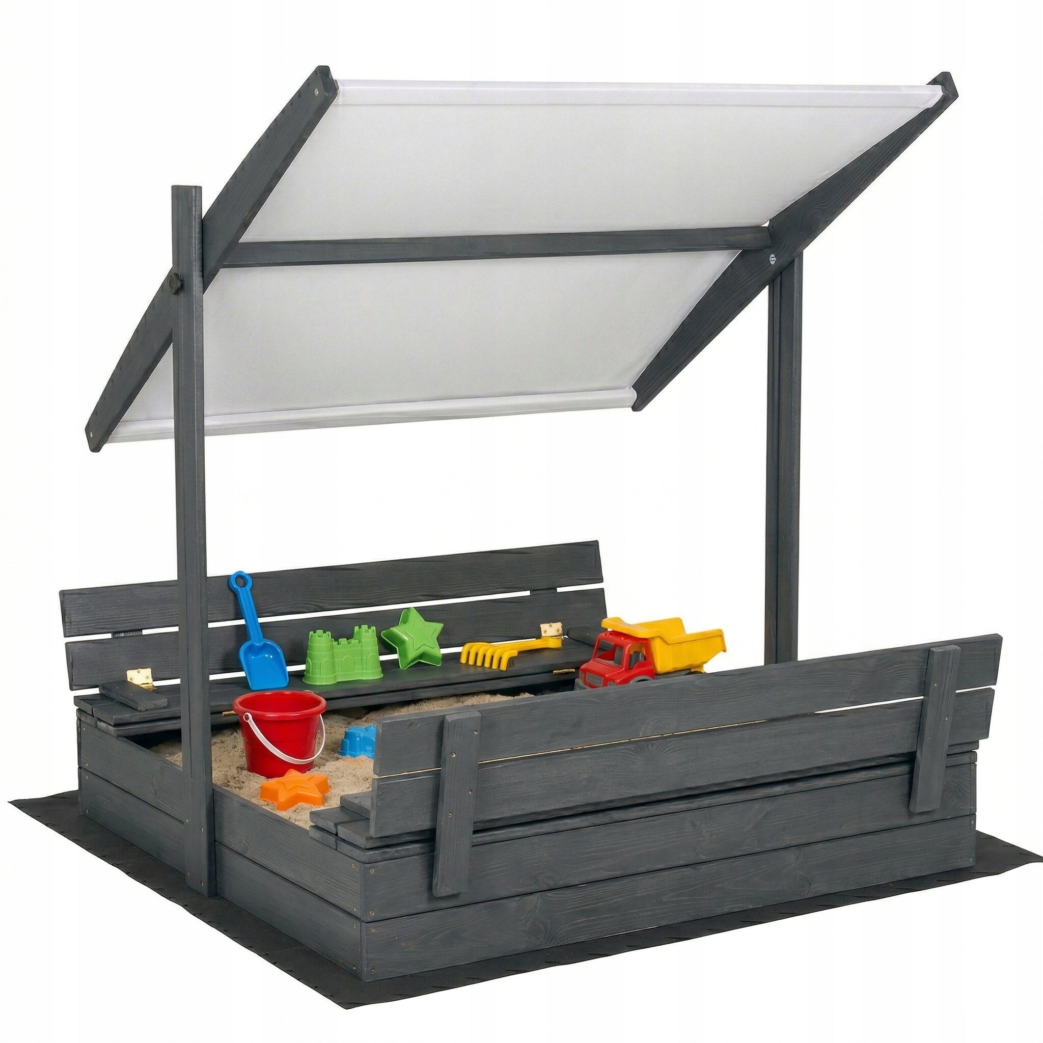 Sandbox 120x120 with Canopy Bench Impregnated Wooden Anthracite