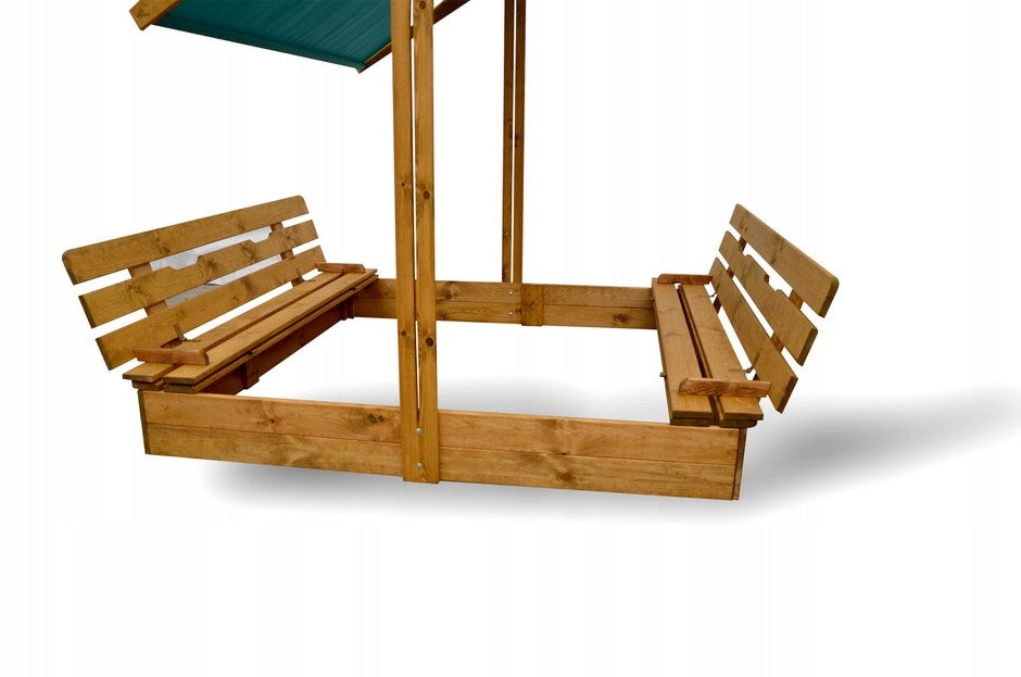 Sandbox 180x180with Canopy Wooden Benches Kind wooden