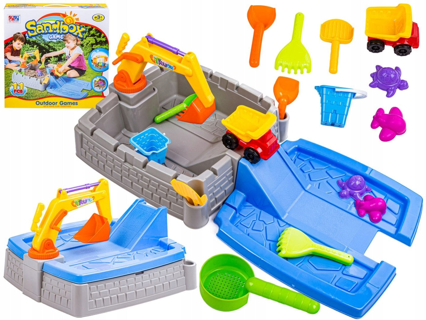 Sandbox Castle + Accessories, Excavator, Pool, Slide