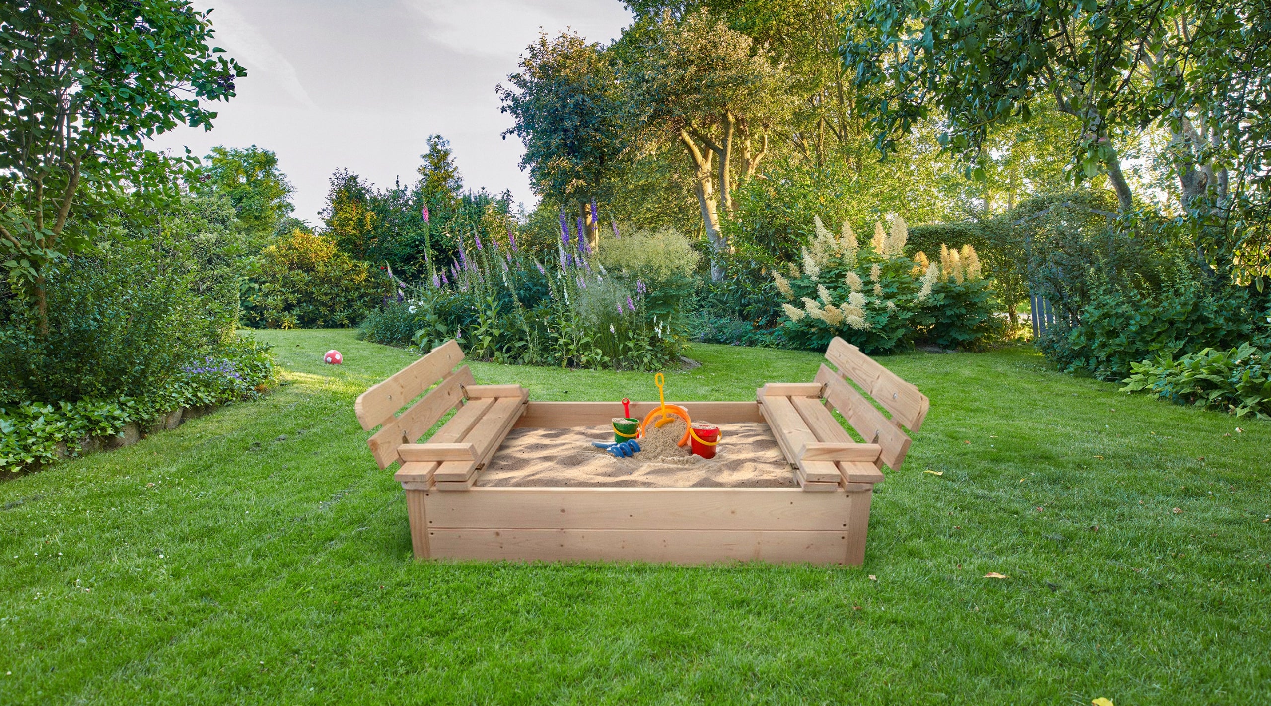 Sandbox Lockable Large Wooden Folding with Benches 120x120cm Garden Brand no brand